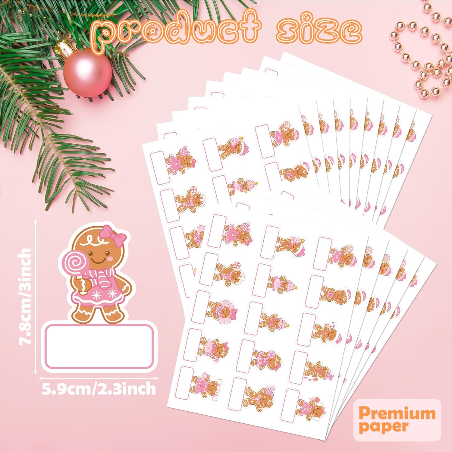 Christmas Name Tags Sticker Set - 210Pcs Merry Christmas Pink Vintage Self-Adhesive Labels Bulk, 15 Designs Winter Holiday Xmas Paper Gift Name Tags for Envelope Gifts Bag Box (Gingerbread Man) - Image 2