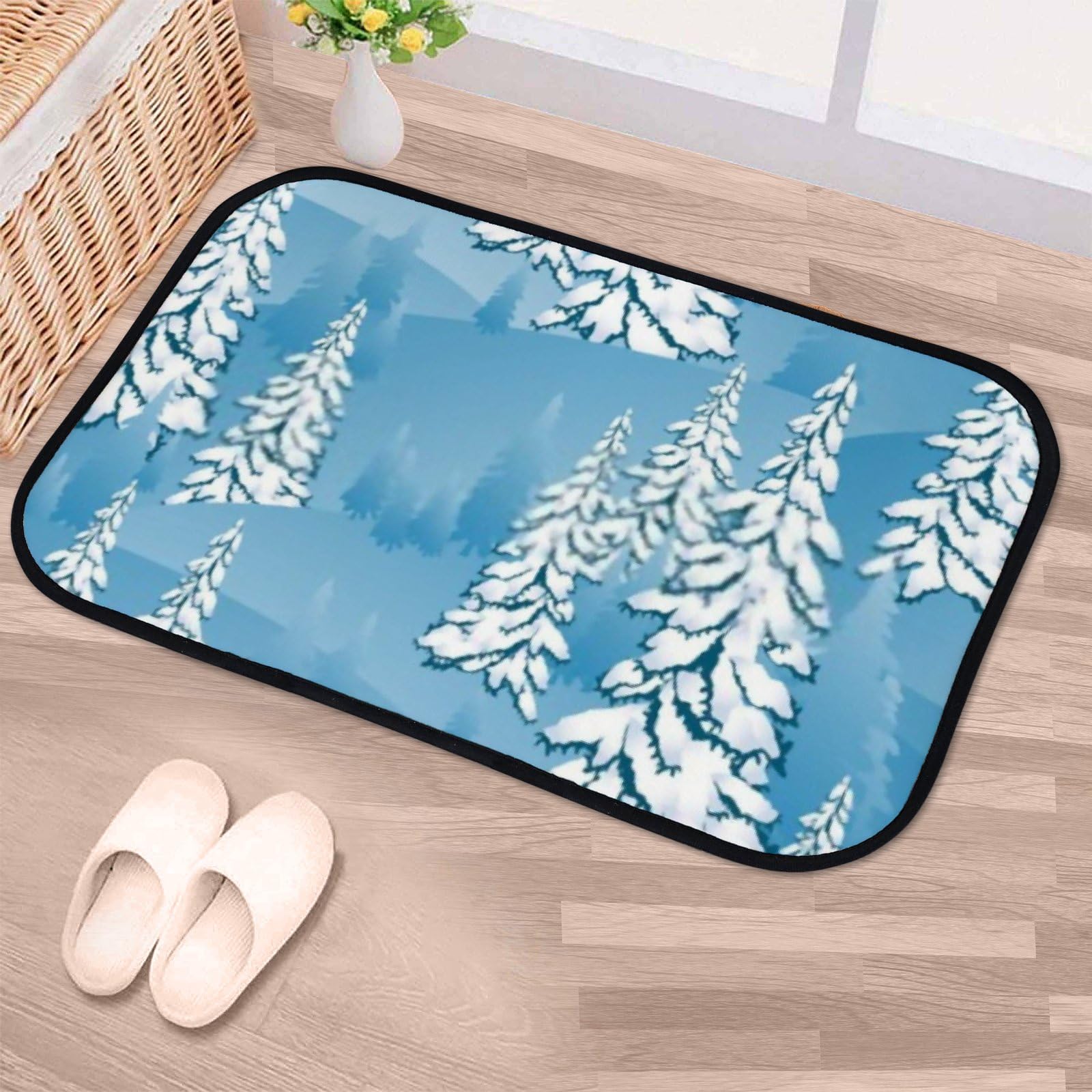 Nuansexi Bathroom Rugs Winter Seamless Pattern Blue Floor Mats Non Slip Bathmat Doormat Tub Mat Coral Velvet Absorbent Entrance Carpet Mats Machine Washable Bedroom Decor