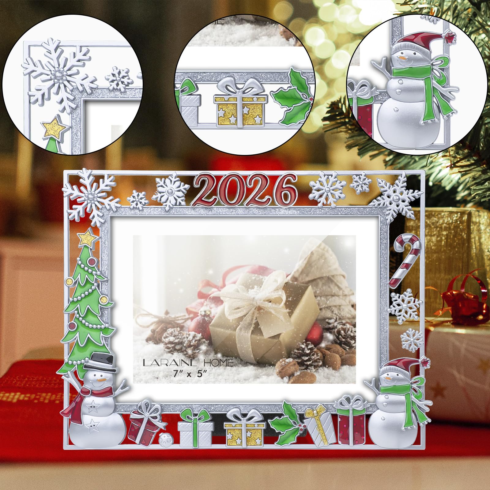 Silver Christmas Photo Frame - 5x7 Metal -5 Silver Christmas Photo Frame - 5x7 Metal -5