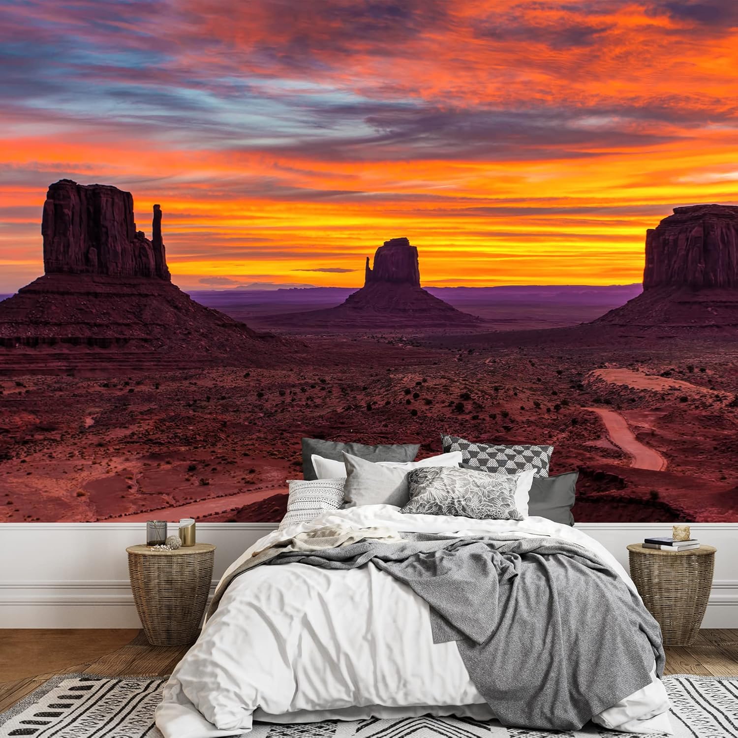 wall26 - Monument Valley Sunset West and East Mittens and Merrick Butte Utah - Removable Wall Mural | Self-Adhesive Large Wallpaper - 66x96 inches