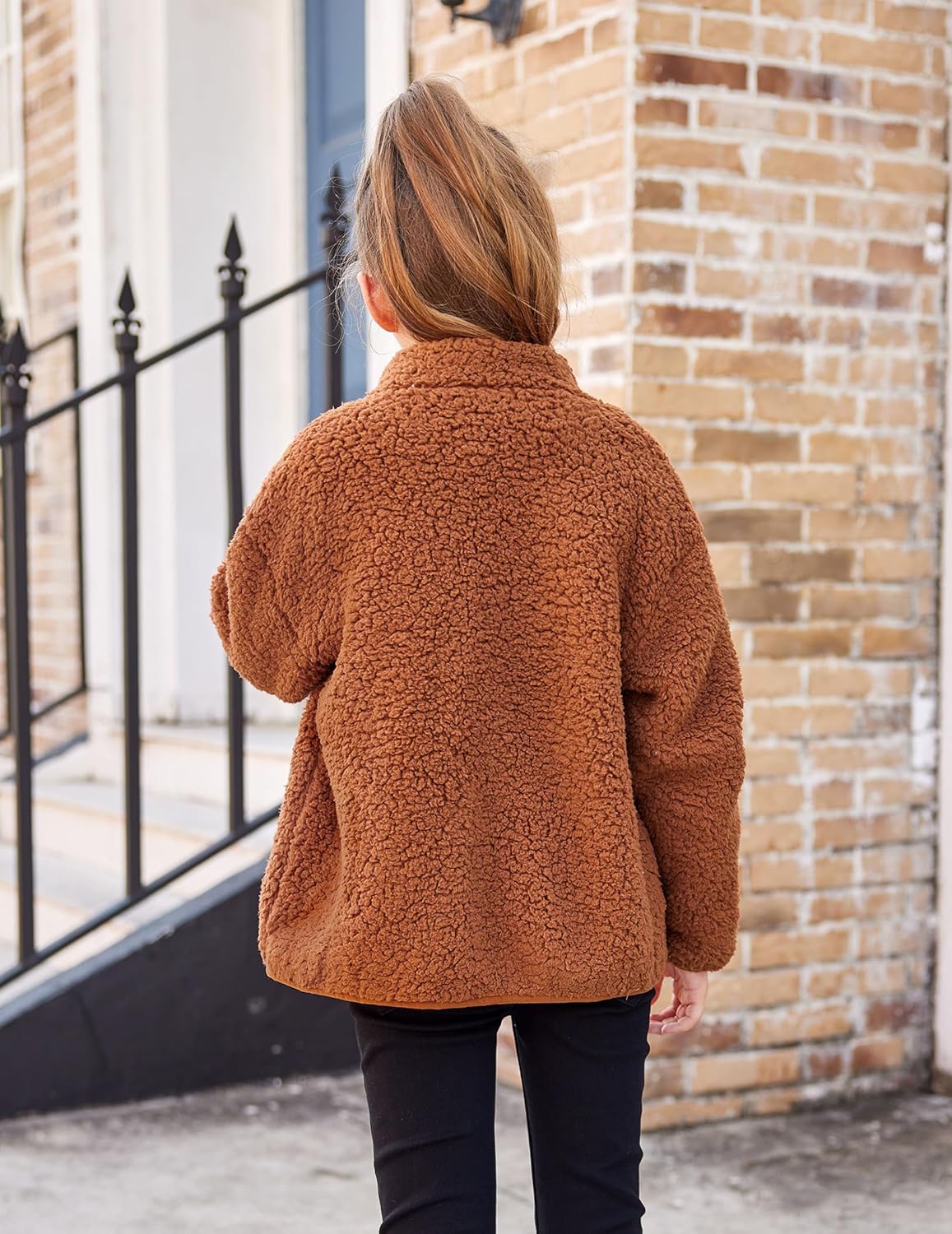 Arshiner Girls Fleece Jacket Sherpa Fall Winter Full Zip Fuzzy Coat Outwear with Pockets - Image 7