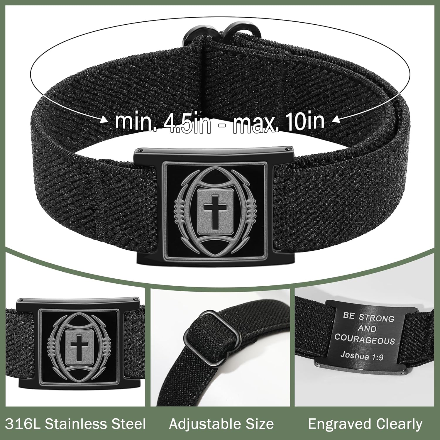Football Cross Bible Verse Adjustable Bracelet for Boys Mens, Christian Gifts for Kids Teen Boys - Image 5