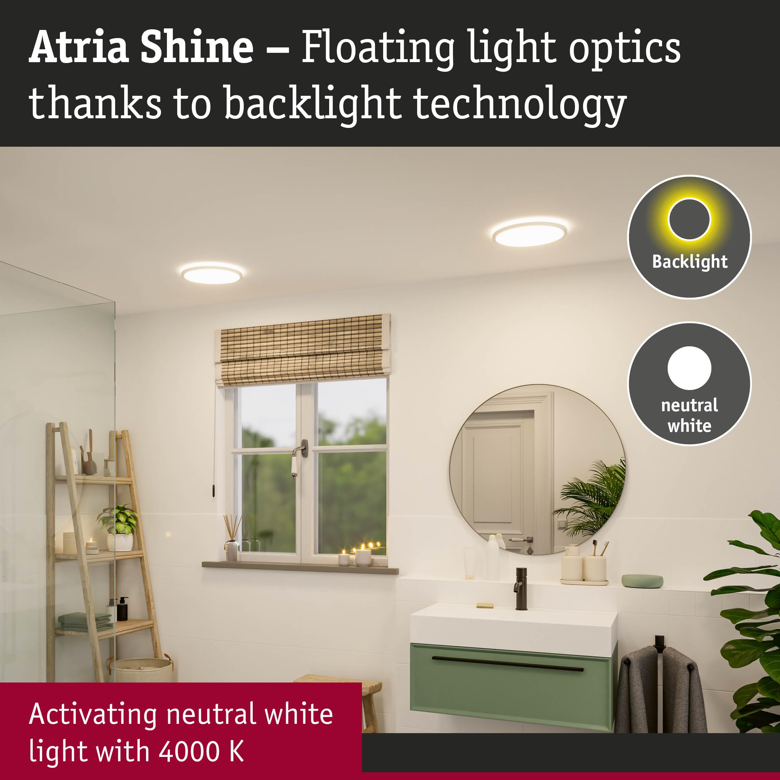 Paulmann 71157 LED Panel Atria Shine Backlight IP44 Round 293mm 16W 1600lm 4000K White Ceiling luminaire - Image 2