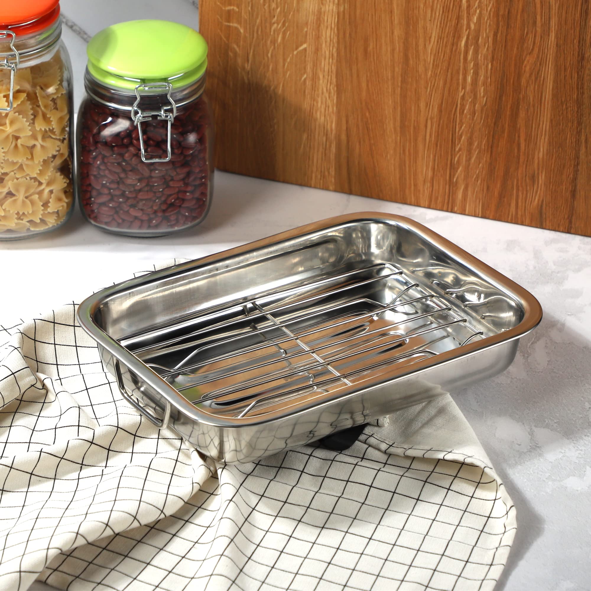 KADAX Teglia In Acciaio Inox Con Griglia Rimovibile – 30x22x6 Cm, Adatta Al Forno, Antiaderente Naturale, Senza Grassi