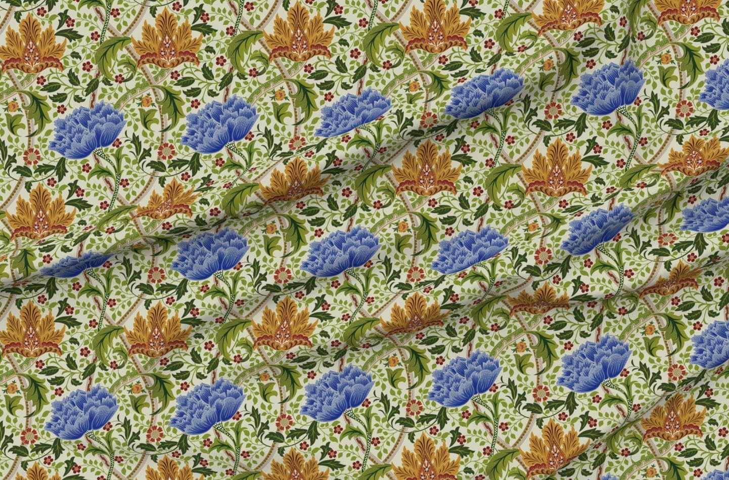 Spoonflower Fabric - William Morris Victorian Arts and Crafts Windrush Vintage Floral Printed on Petal Signature Cotton Fabric Fat Quarter - Sewing Quilting Apparel Crafts Decor