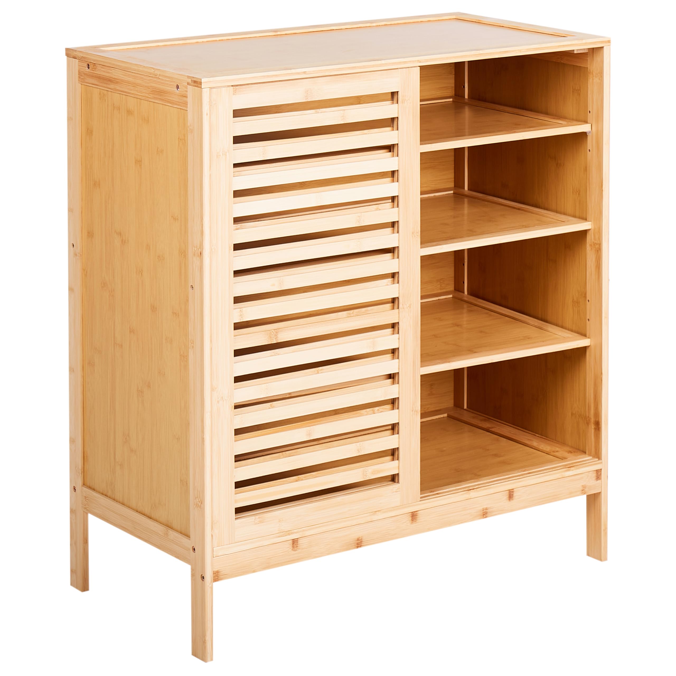 Beliani Mueble Zapatero aparador 2 Puertas de bambú Puertas correderas con baldas almacenaje Estilo Boho Madera marrón Claro Midwood