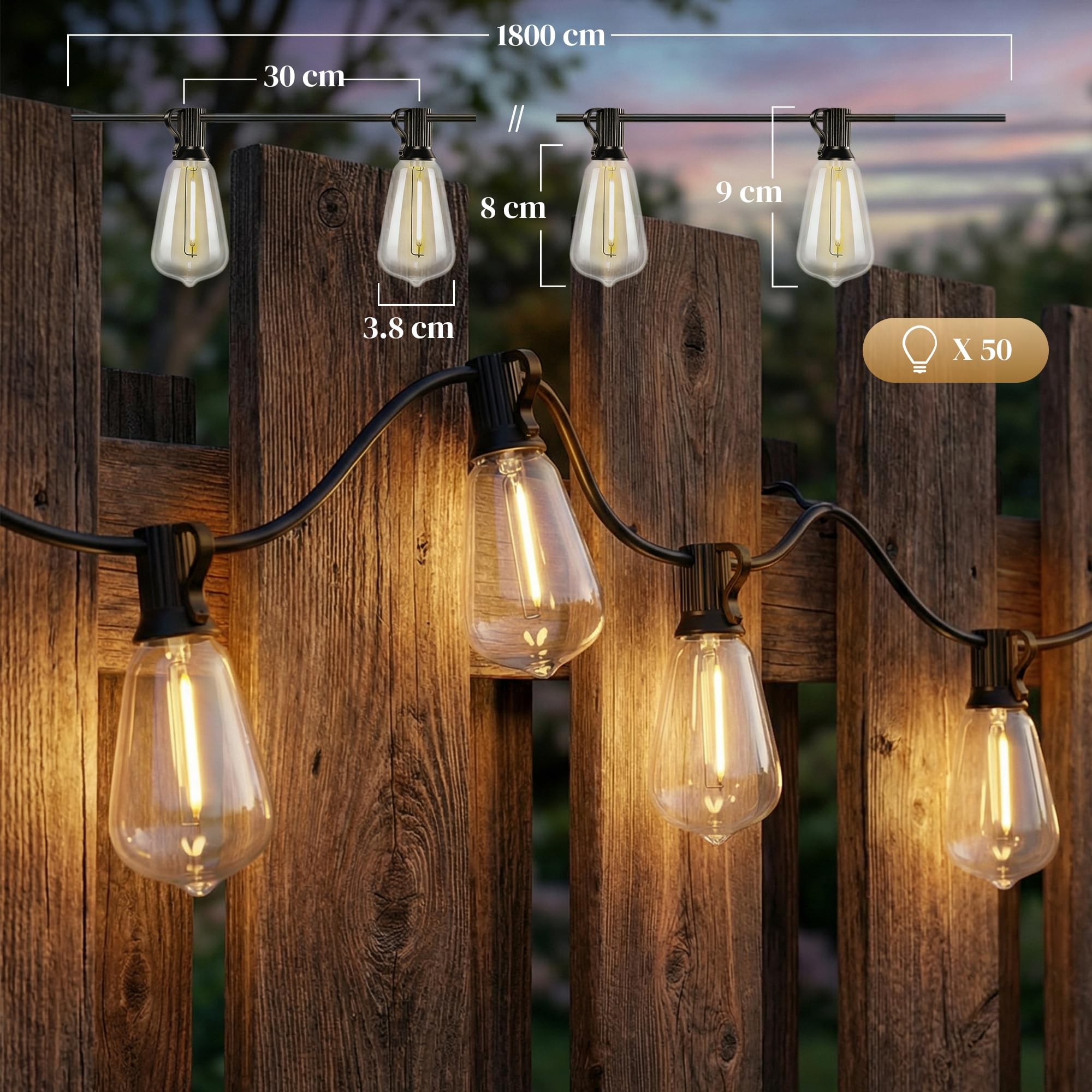HOMCOM Catena Luminosa Esterno, Luci Tenda LED 50, 18 m, IP44, Bianco Caldo | Impermeabili, Decorazione da Interno per Giardino
