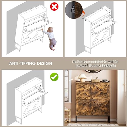 Miniatura 9 de Nicetree Organizador de zapatos con 2 cajones abatibles, estante estrecho independiente con patas de metal, almacenamiento delgado de zapatos de