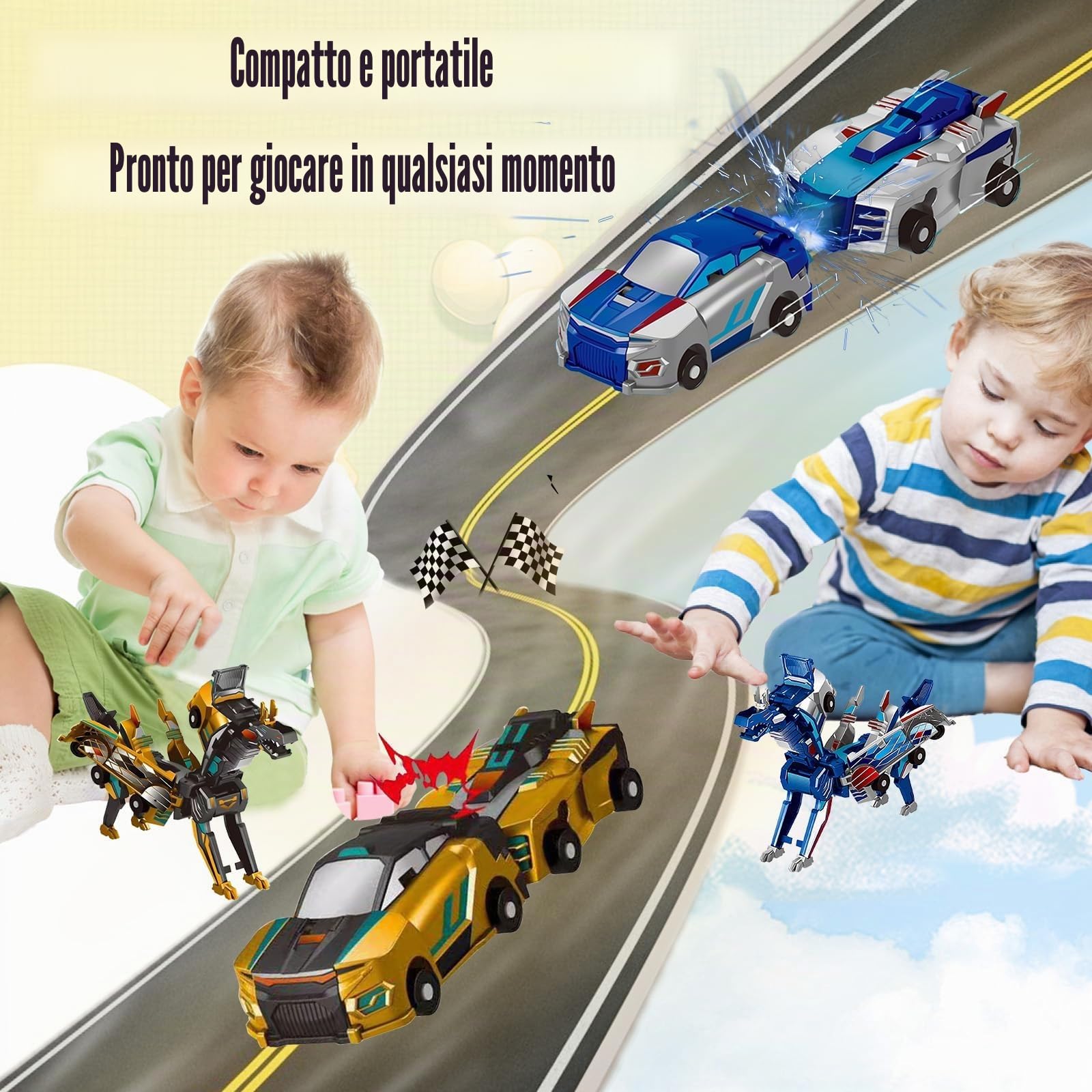 Auto Giocattolo Trasformabile in Dinosauro, Auto Magnetiche che si Trasformano in Dinosauri, Divertente - Giocattoli Auto a Trasformazione a Collisione per Ragazzi e Ragazze | Omaggi per Feste di