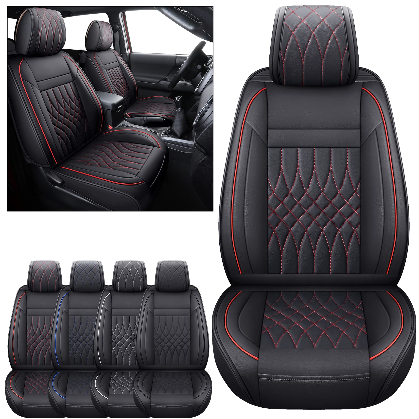 YIERTAI Truck Seat Covers Compatible with Toyota Tacoma 2005-2023 2024 Access Cab Crew Double Cab TRD Sport Limited SR SR5 Trail Edition Trailhunter PreRunner(2 PCS Front/Black-Red)
