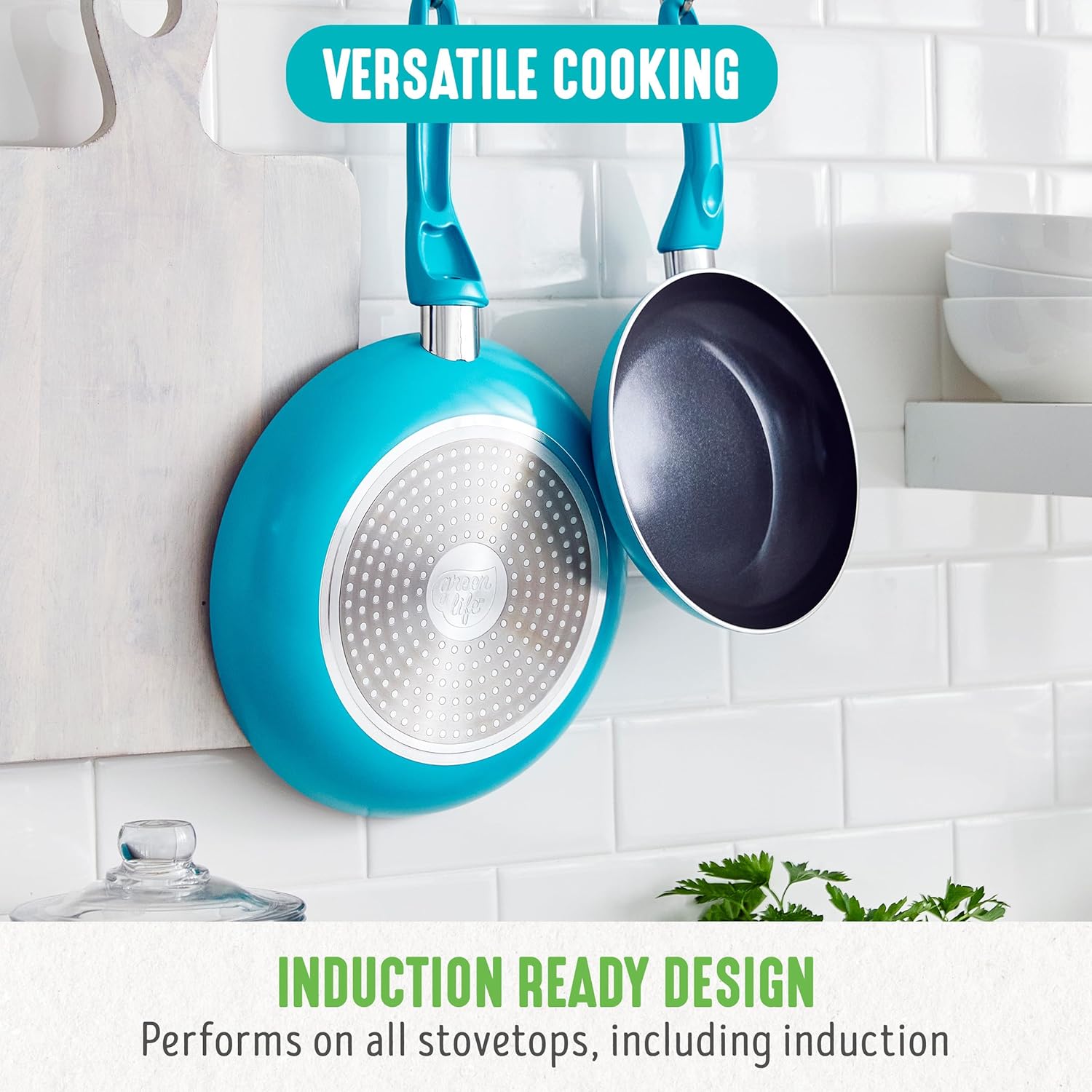 GreenLife Essentials 8" Frying Pan Skillet, Induction Suitable, Dishwasher Safe, Caribbean Blue - Image 2