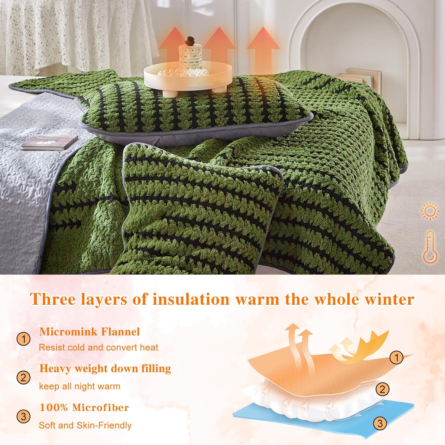 Tititada 3 Pieces Luxury Velvet Boho Quilt Sets Queen Size, Lightweight Decorative Bohemian Bedspread Set for All Season, Soft Coverlet with 2 Shams, Green