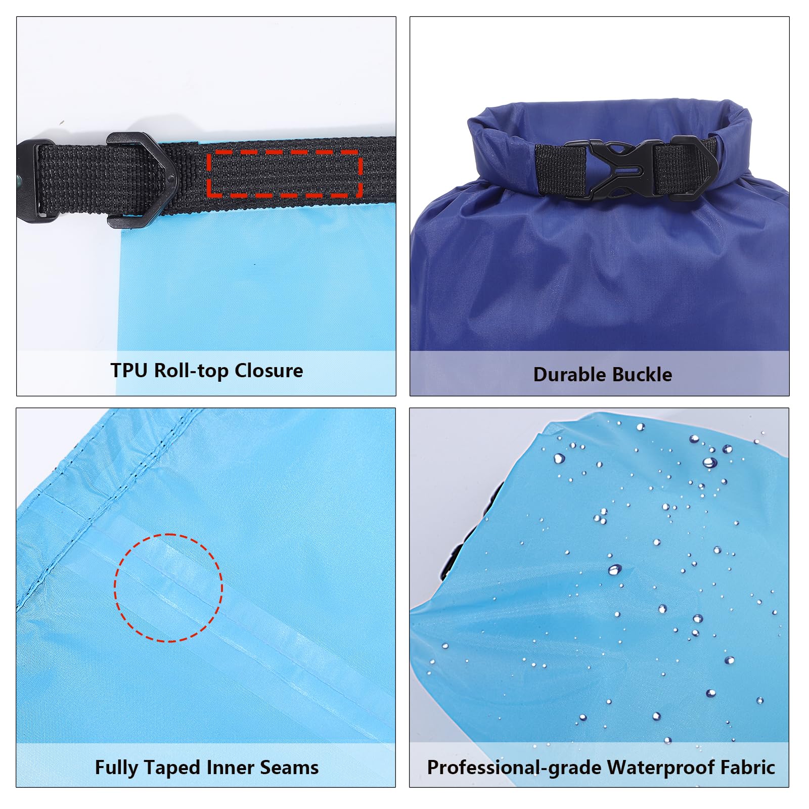 Pimoys 6 Pack Waterproof Dry Bags, Lightweight Outdoor Dry Sacks Ultimate Dry Bags for Kayaking Rafting Boating Camping (1.5L, 2.5L, 3L, 3.5L, 5L, 8L)