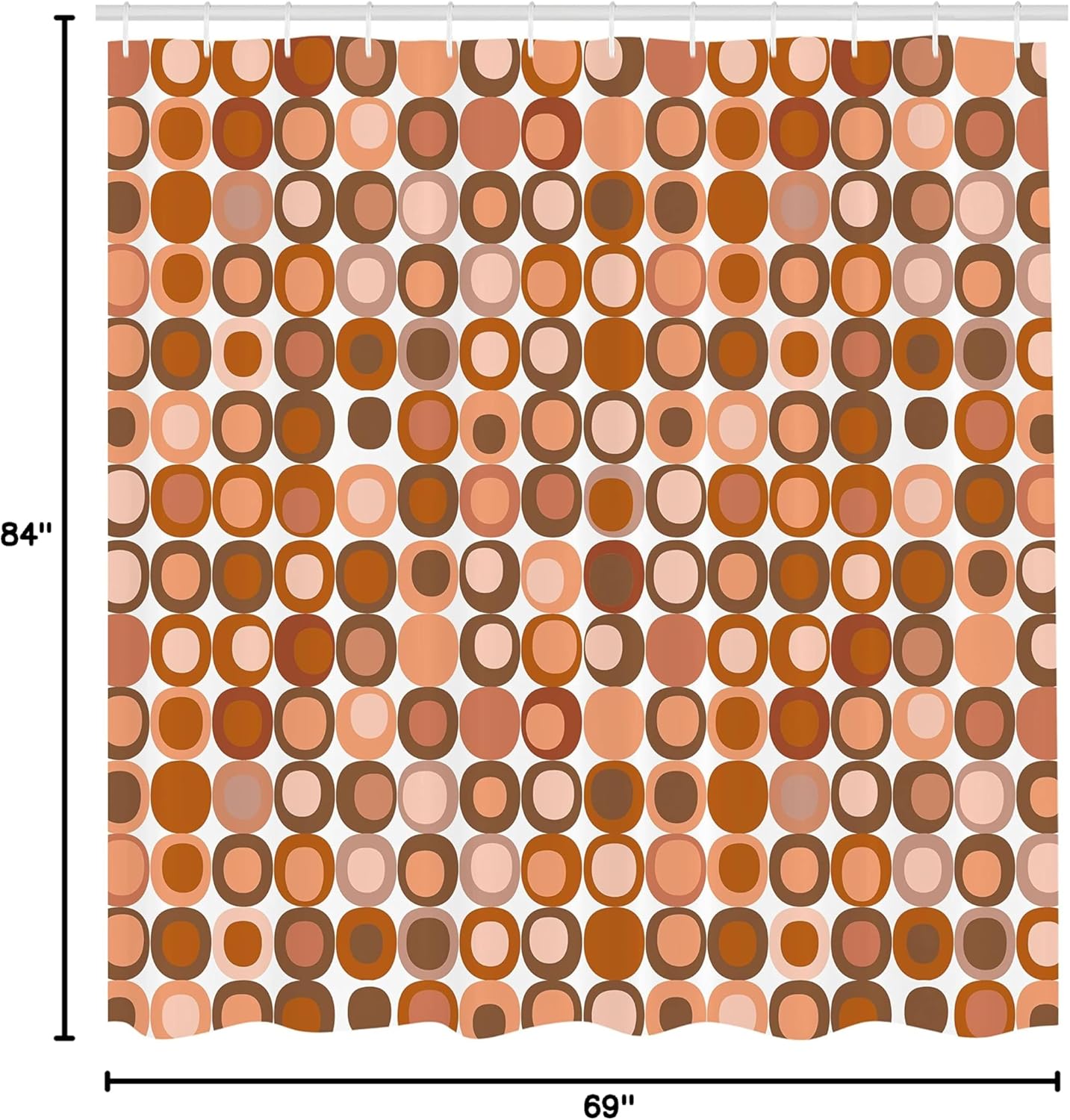 Ambesonne Mid Century Shower Curtain, Retro-Themed Styled Round Edged Mosaic Inspired Repeated Square Motif, Cloth Fabric Bathroom Decor Set with Hooks, 69" W x 84" L, Coffee Cinnamon