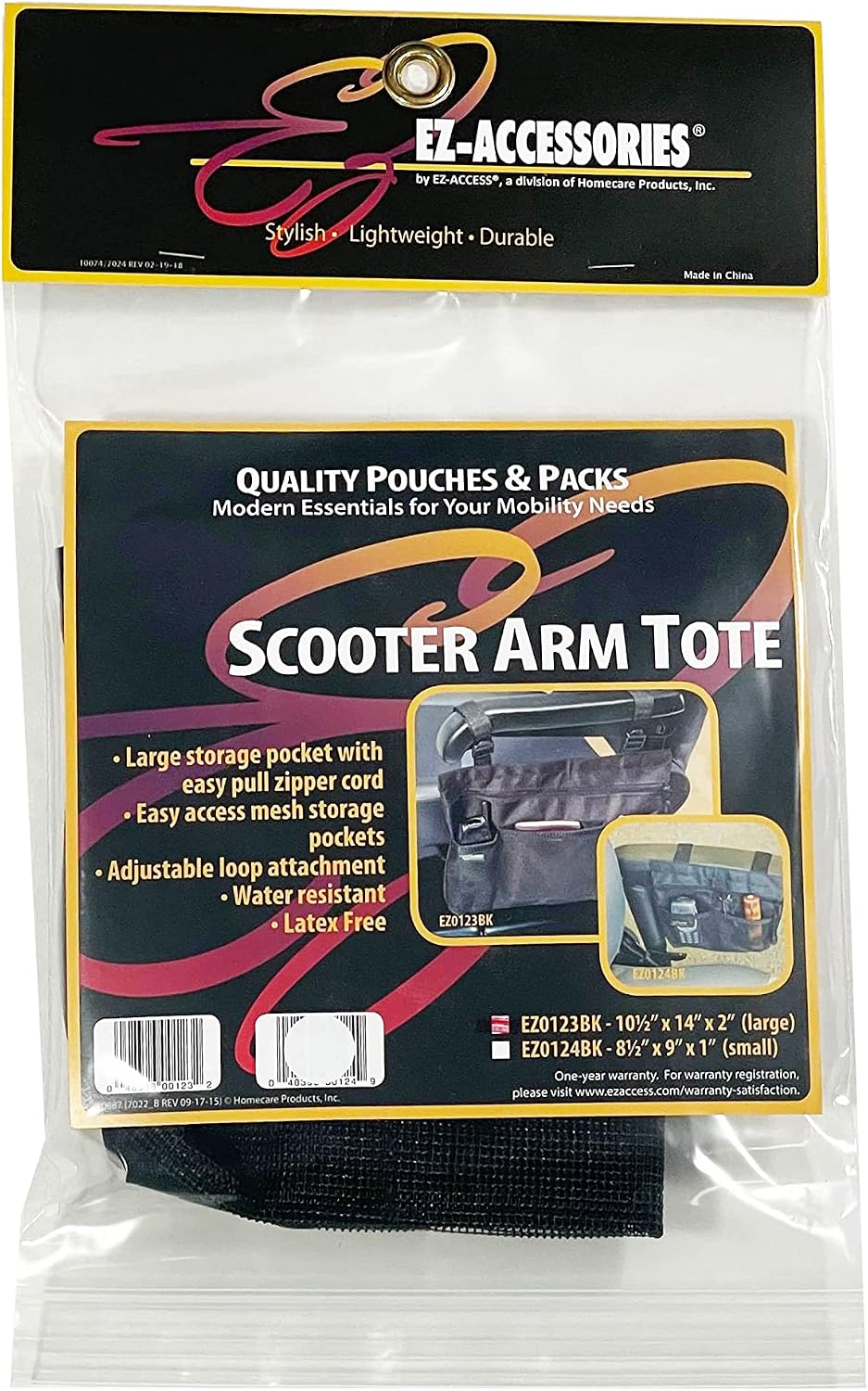 EZ-ACCESS EZ-ACCESSORIES Scooter Arm Tote for Wheelchairs & Mobility Scooters, Large