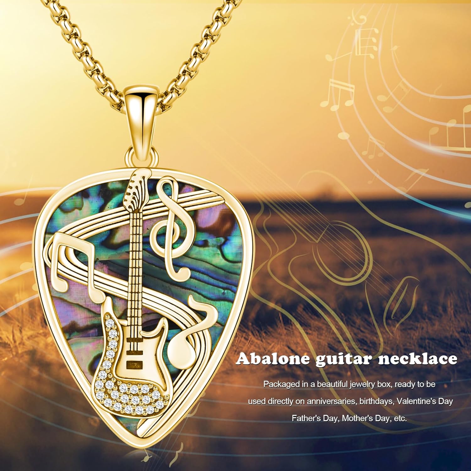 Guitar Pick Necklace 925 Sterling Silver Guitar Pick Pendant Soundwave Guitar Pick Pendant with Music Note Jewelry Musicians Gift for Women Men Guitar Lover - Image 7