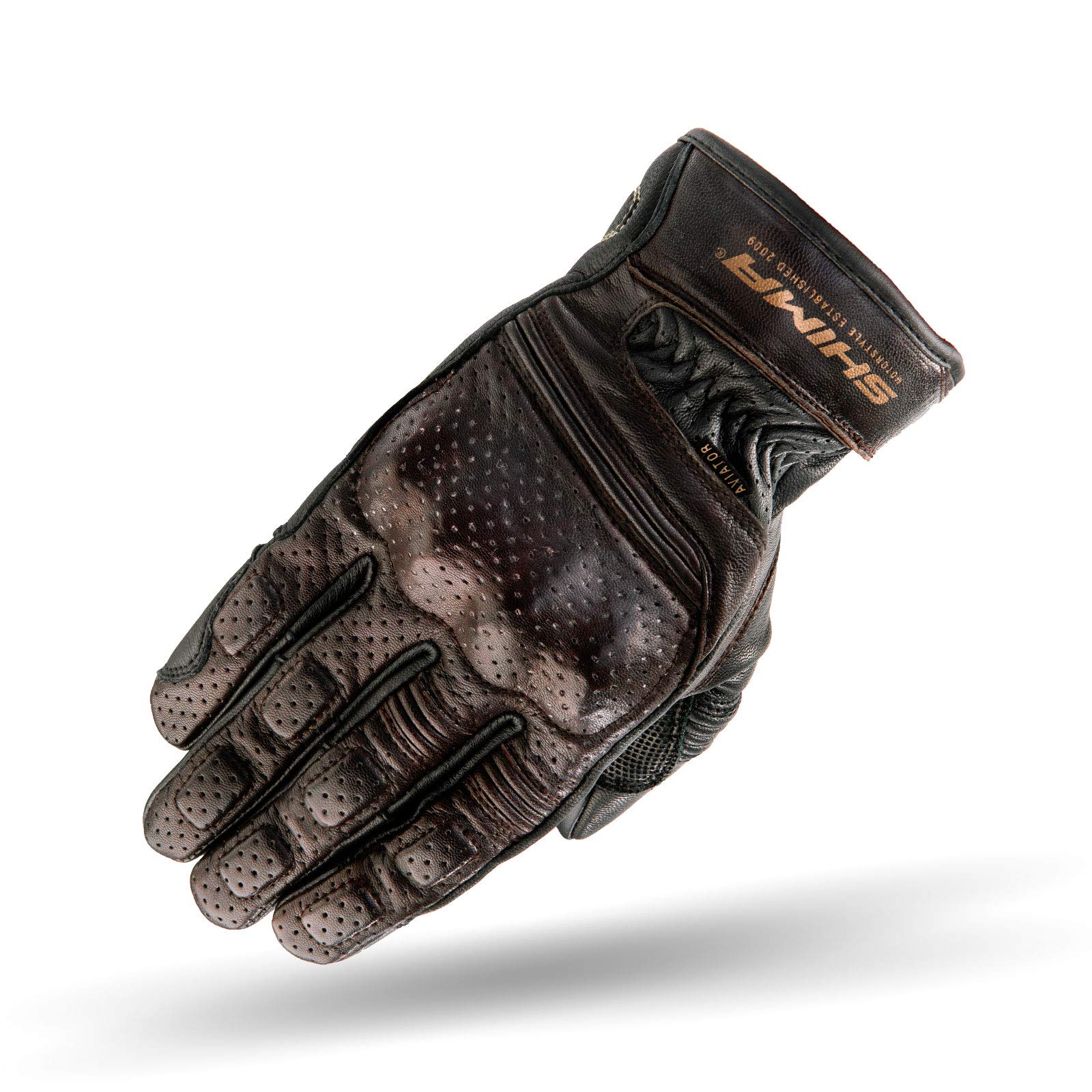 SHIMA AVIATOR Motorbike Gloves Men Leather Summer Biker Armoured Protectors Motorcycle Perforated Ventilated Reinforced Motorsport Glove Street Motorbikes (Mens, Dark Brown, L)