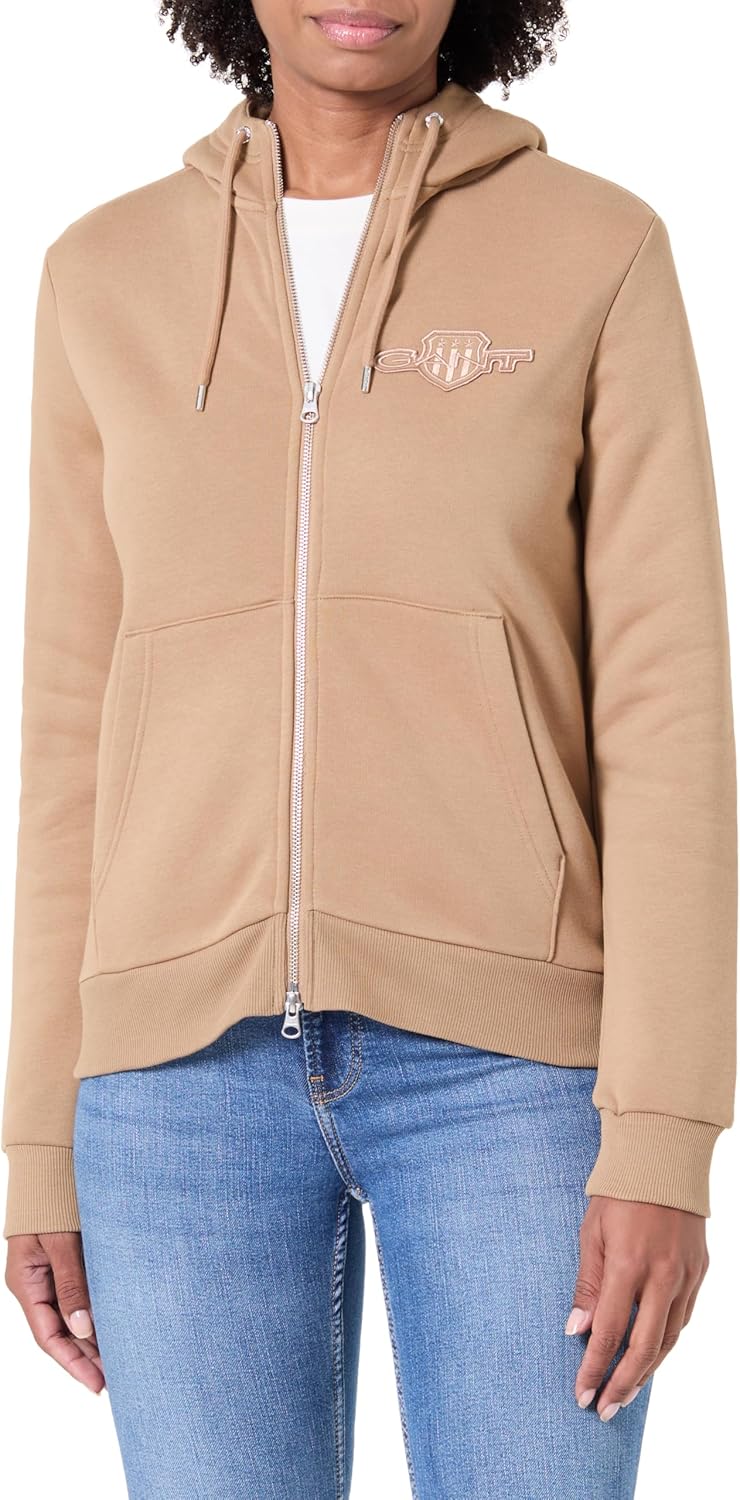 GANT REG Tonal Shield Zip Hoodie, Warm kaki., XL