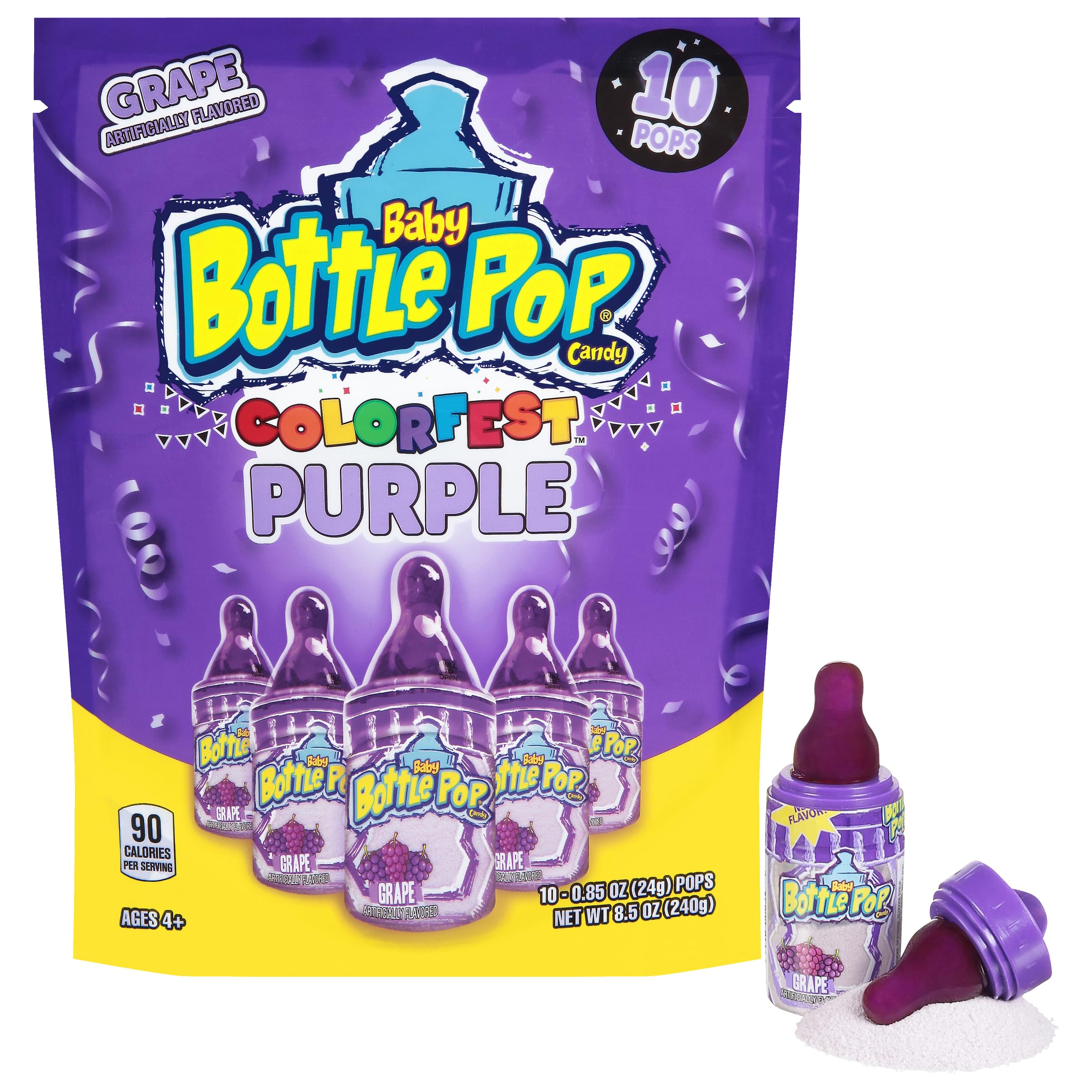 Baby Bottle Pop Easter Purple Candy Lollipops, 10 Ct Bulk Candy Lollipops with Powdered Sugar Dip in Grape Flavor, Fun Treats For Easter Basket Stuffers, Party Favors, Treats and Gifts for Kids