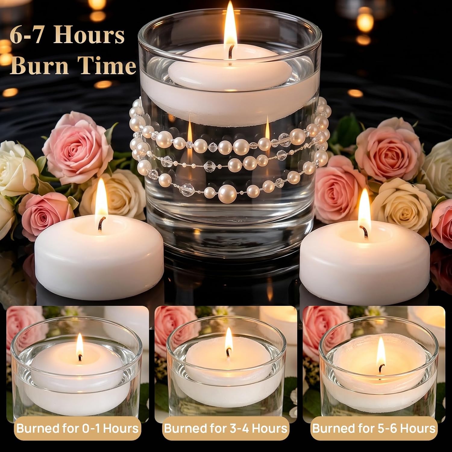 12Pack 2" White Floating Candles, 6-7H Floating Candles for Centerpieces, Smokeless Slow Burning Water Candle Set for for Centerpieces, Wedding, Christmas Home Decorations