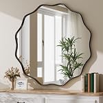 HARRITPURE 20" Scalloped Wall Mirror, Metal Deep Frame Wavy Round Mirror, Wall Mounted Circle Mirror for Entryway, Bathroom, Vanity, Living Room, Black