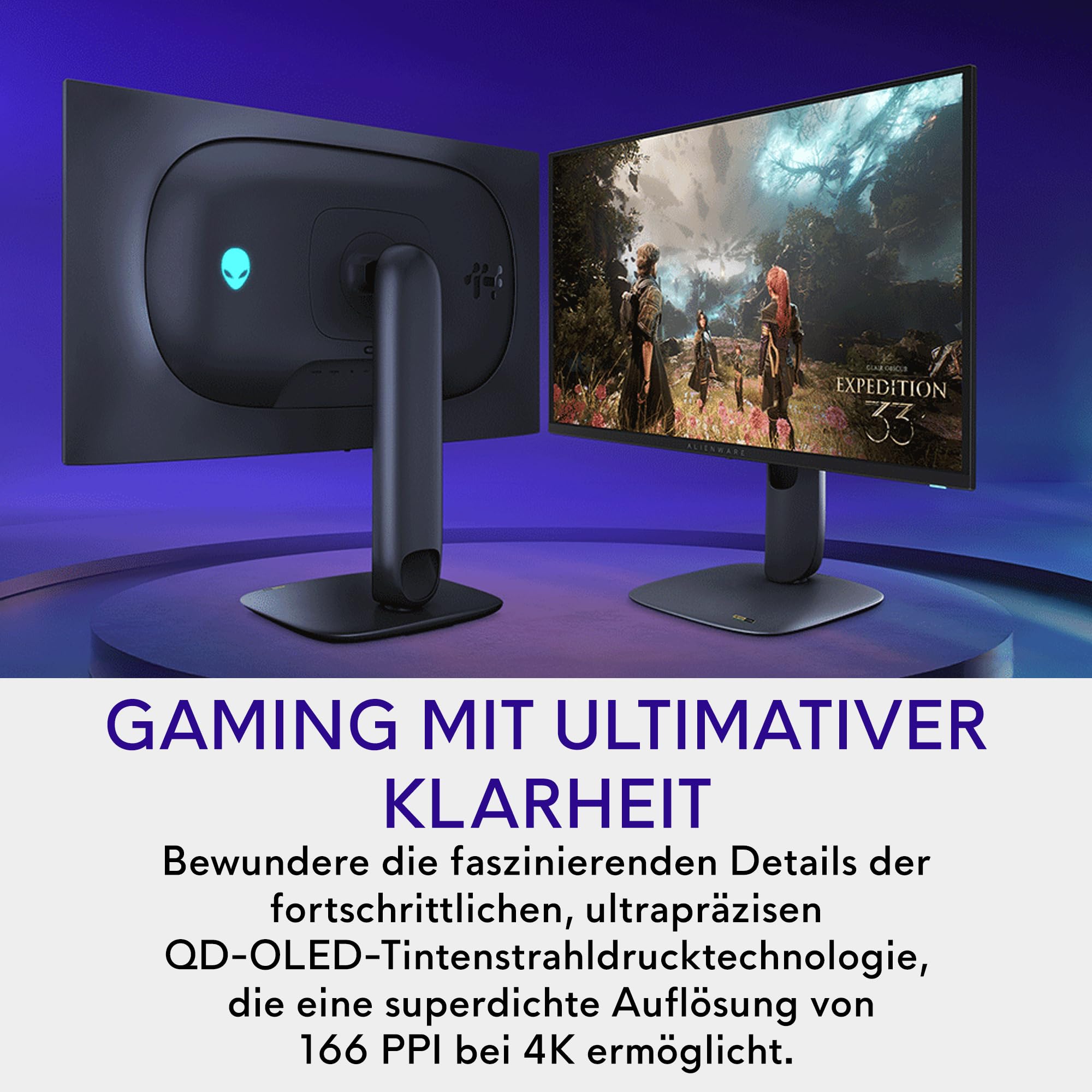 Alienware 27 Gaming Monitor AW2725Q, 3840x2160, 240Hz, QD OLED, 0.03ms | Dolby Vision, VESA DisplayHDR True Black 400, 99% DCI-P3, 1000 cd/m2, 100x100 mm, 2 HDMI 2.1, USB-C 15W, verstellbarer Stand
