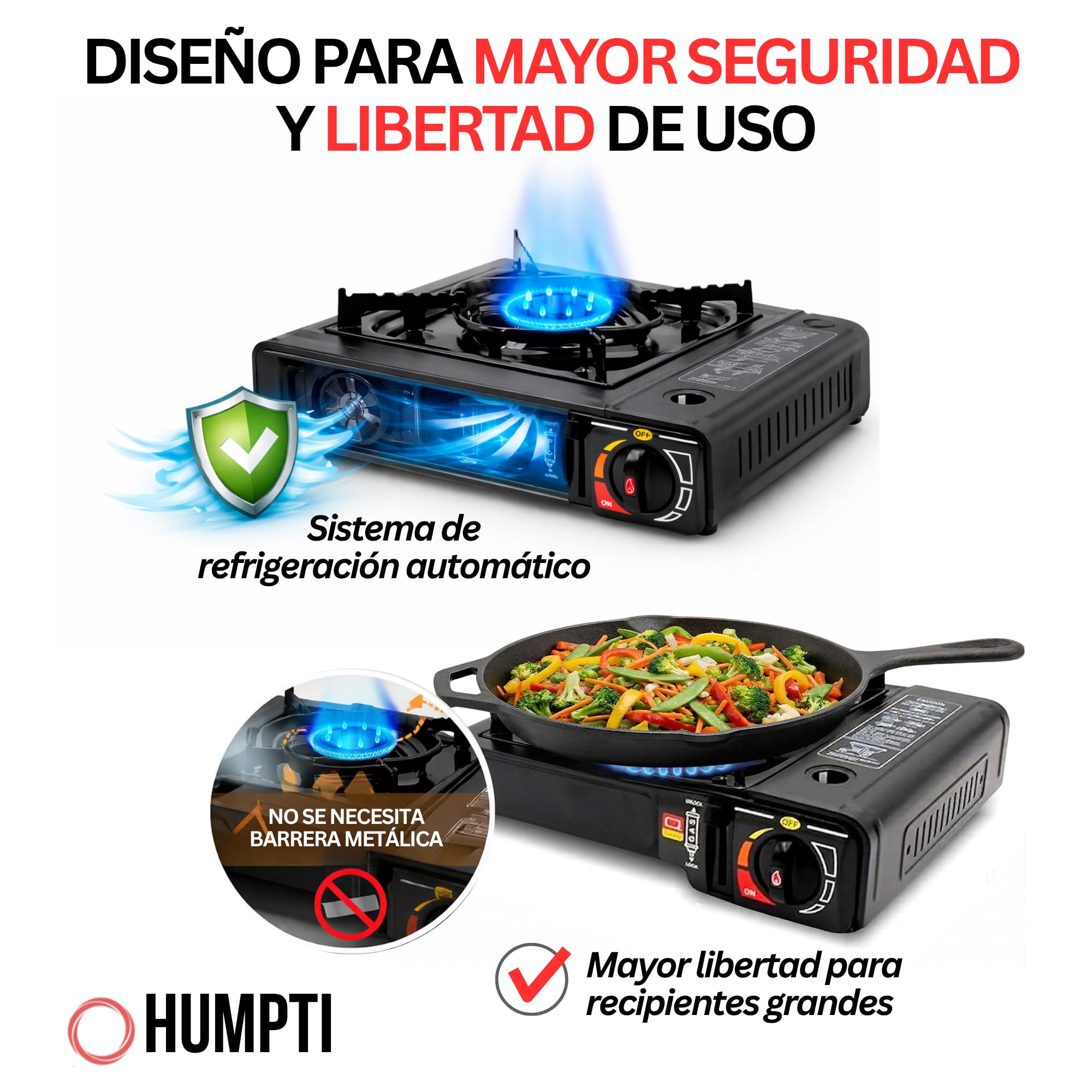 Camping Gas Portatil con adaptador de Bombona + 4 Cartuchos, Pack Hornillo + 4 Cartuchos, Hornillo Camping Gas Portátil, Cocinal, Infernillo, Fogareiro