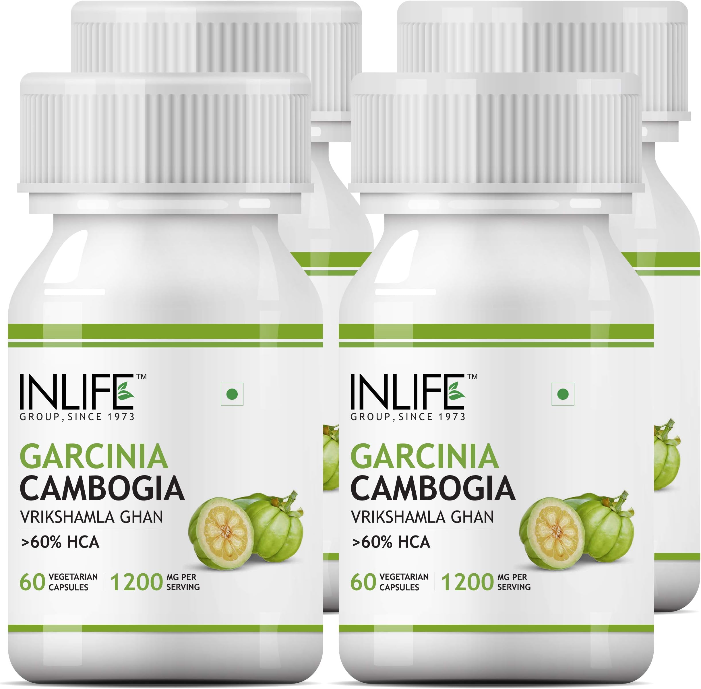 INLIFE Garcinia Cambogia Capsules | Fruit Extract with 60% HCA | Ayurveidc Herbal Supplement for Men Women - 1200mg - 60 Vegetarian Capsules (Pack of 4)