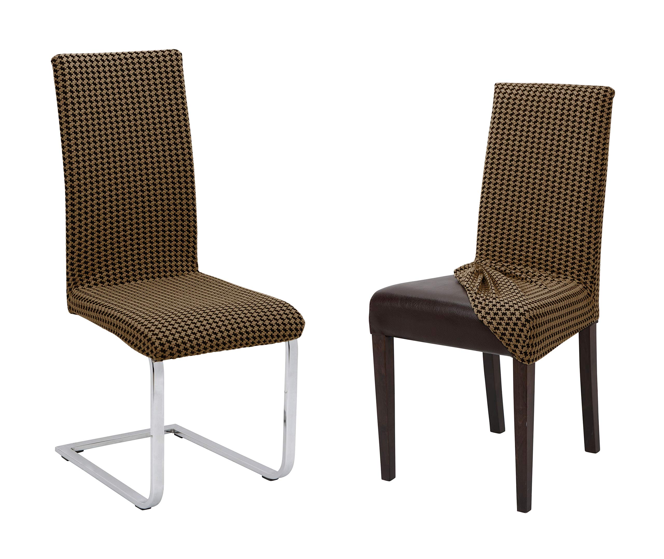 BEAUTEX Stuhlhusse Stretch Stuhl & Schwingstuhl 4er Set Antonella Braun | 60% Baumwolle, 38% Polyester, 2% Elasthan, 240 g/m², Rundum-Gummizug, 30 °C waschbar, faltenarm, formstabil & langlebig