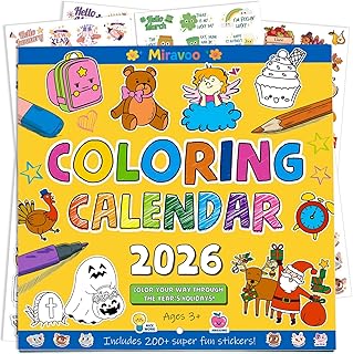 Interactive Kids Coloring Calendar 2026 - 15 Months with 200+ Stickers