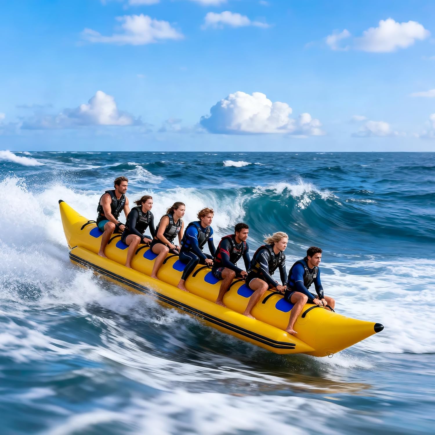 Inflatable PVC Surf Boat, Suitable for Water Sports, Towable, Equipped with an Electric Air Pump, Recreational Towable Inflatable Dock, Perfect for Water Fun.