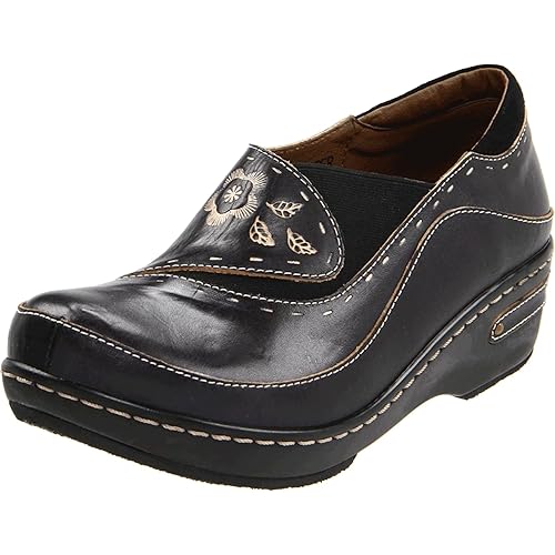 Spring Step L'artiste Burbank Leather Clogs for Women | Designer Hand-Painted Slip-On Shoes | Ladies Casual Platform Clog