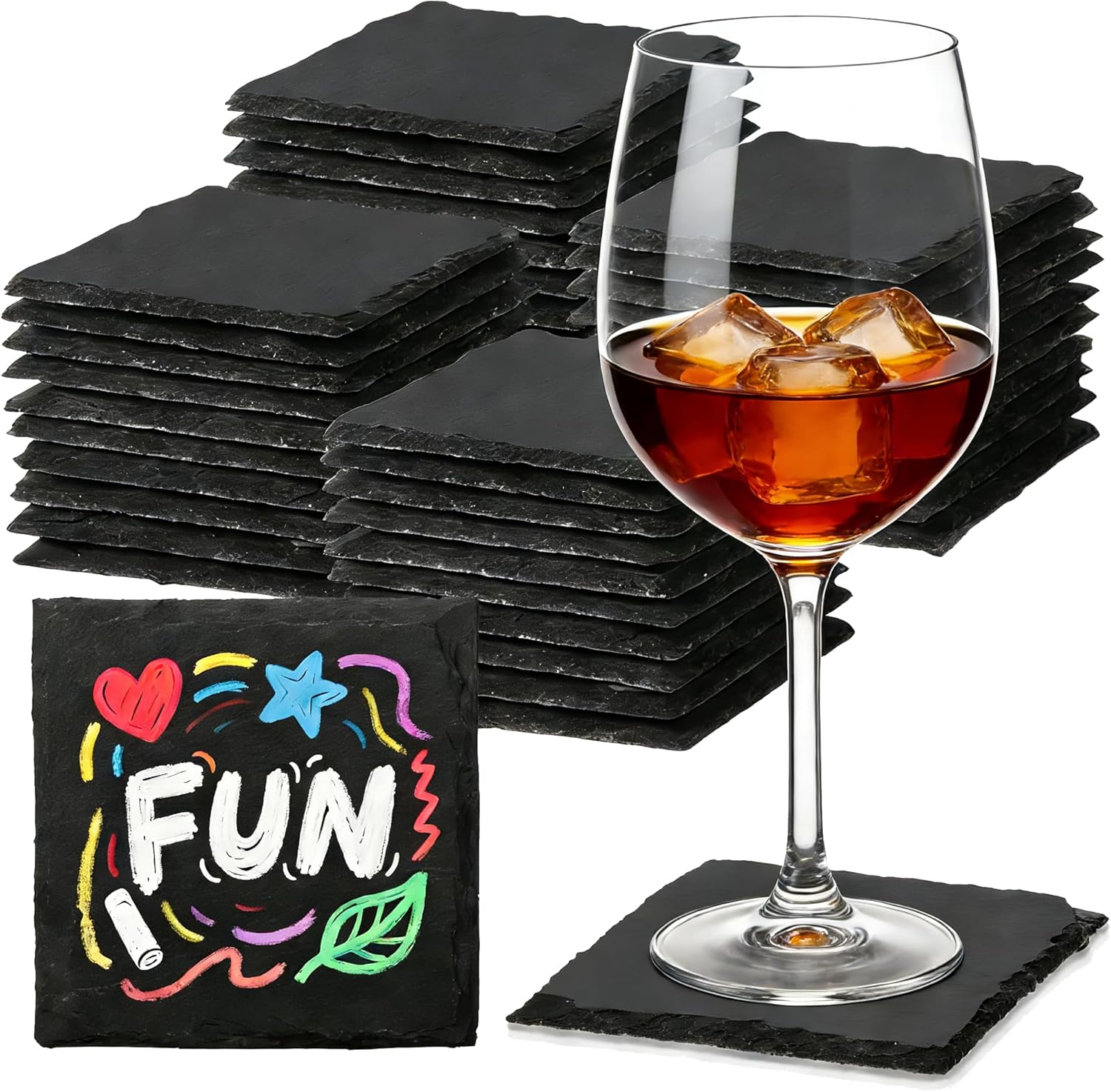 48 PCS Slate Coasters Black Square 4 Inch Bulk Rock, Blank Laser Engraving, Scratch...