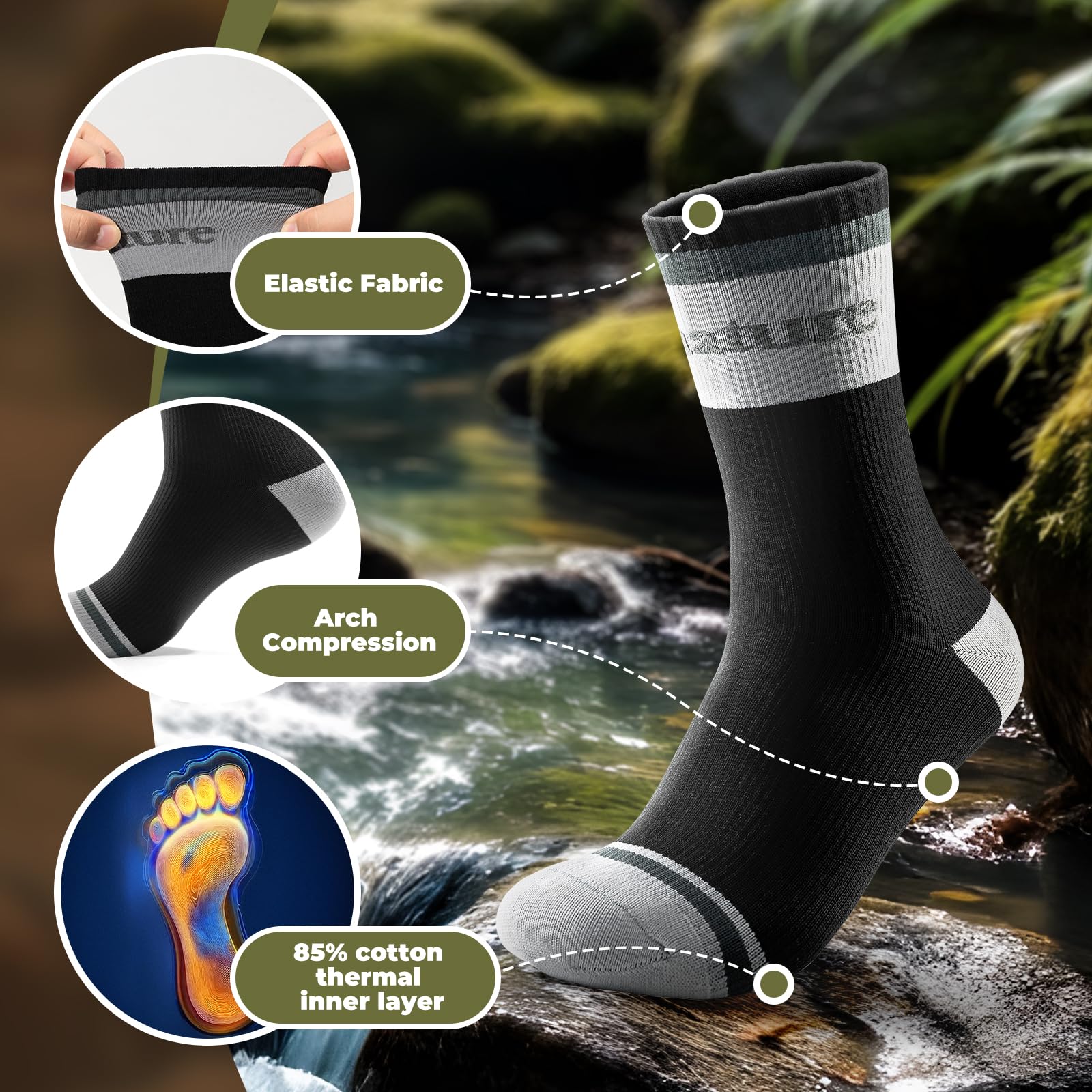 Chaussettes Imperméables Hommes Femmes Quatre Saisons, Chaussettes Outdoor pour Randonnée Cyclisme Ski, Coupe-Vent et Thermiques Unisexe, S-XL