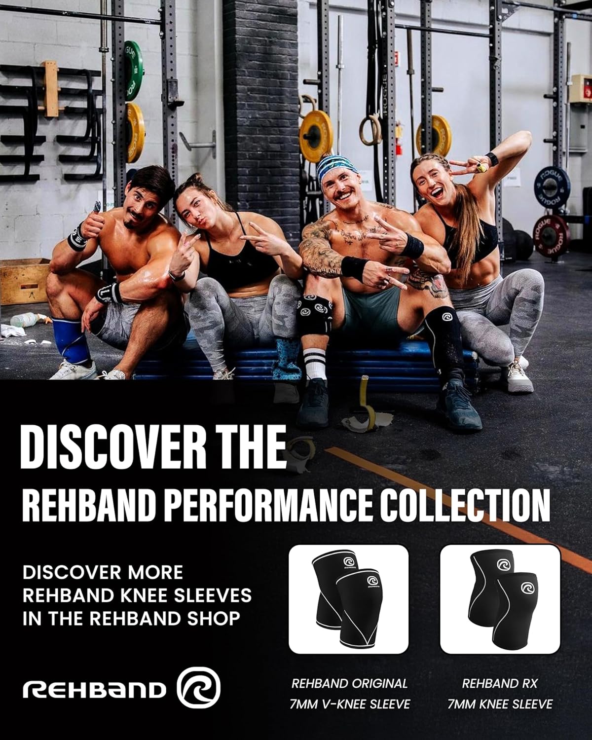 Rehband 5mm Knee Sleeves for Functional Training, Cross-Training & Powerlifting, Weightlifting Knee Support made of Neoprene, Unisex, Colour:Gold/Black - 1 Pair, Size:Large