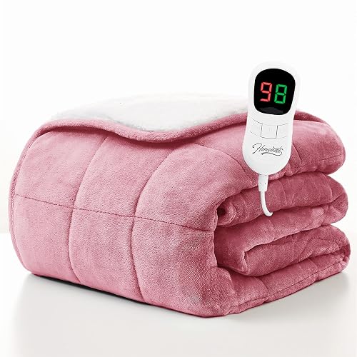 Homemate Heated Weighted Blanket for Adults - 50"x60" 10lbs Electric Throw Fast Heating Heavy Blanket 1/2/4/6/8 Hour Auto Off 10 Heat Levels Over-Heat Protection Soft Flannel Sherpa