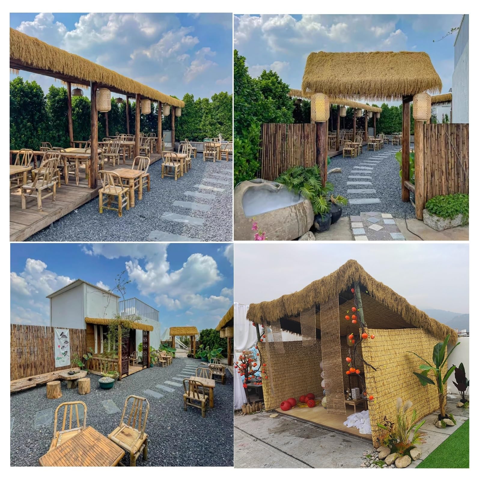 Künstliche Strohterrassendachabdeckung, 1 - 2 m breit, wasserdichte Strohrollen, Sonnenschutz für Tiki-Barhütte, Gartendekoration, Simulations-Stroh für Außenterrasse