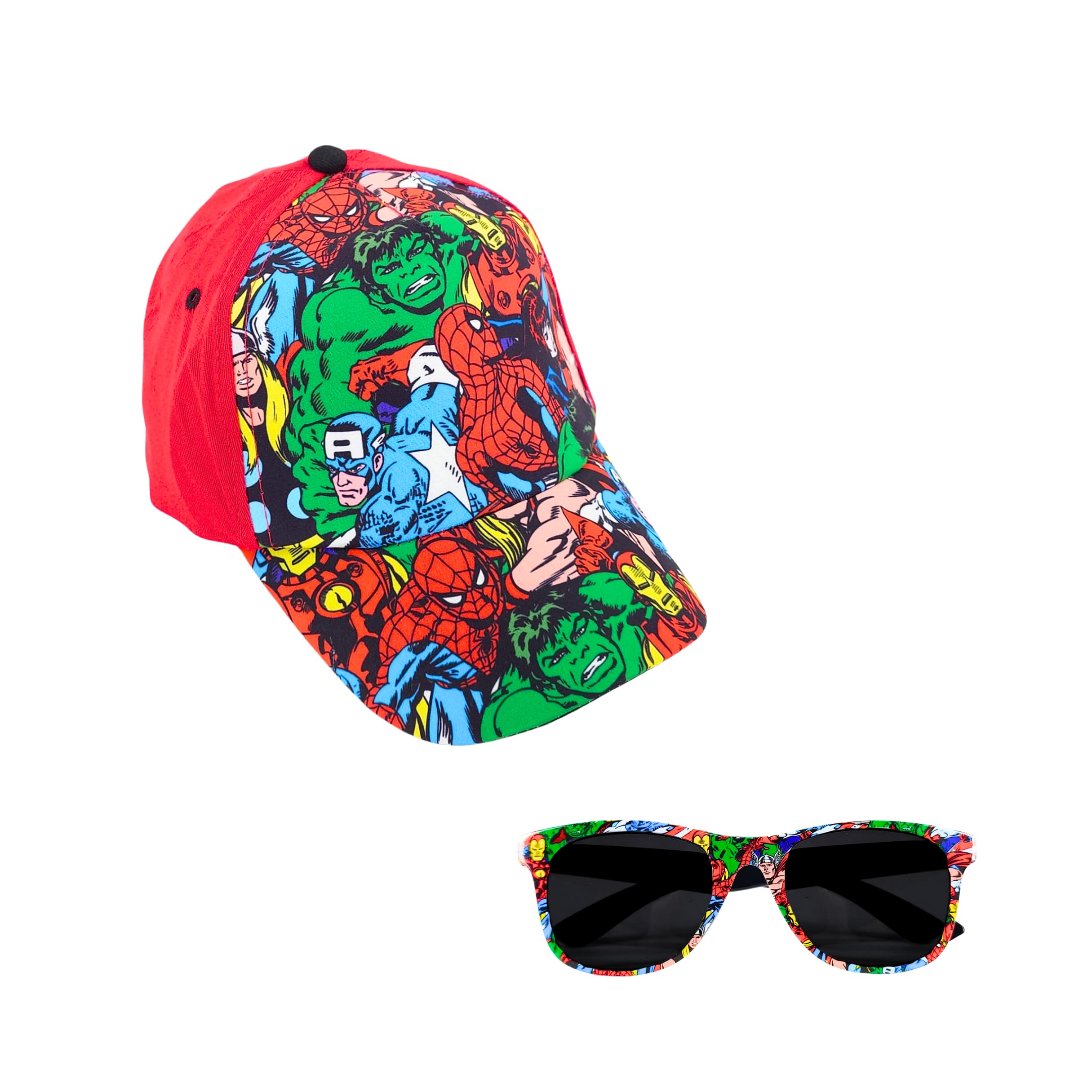 Marvel Avengers Gorra y Gafas de Sol para Niños, Gafas de Sol Protección UV, Gorra de Verano, Gorro de Beisbol Infantil (FR/ES, Números, 53, Rojo)