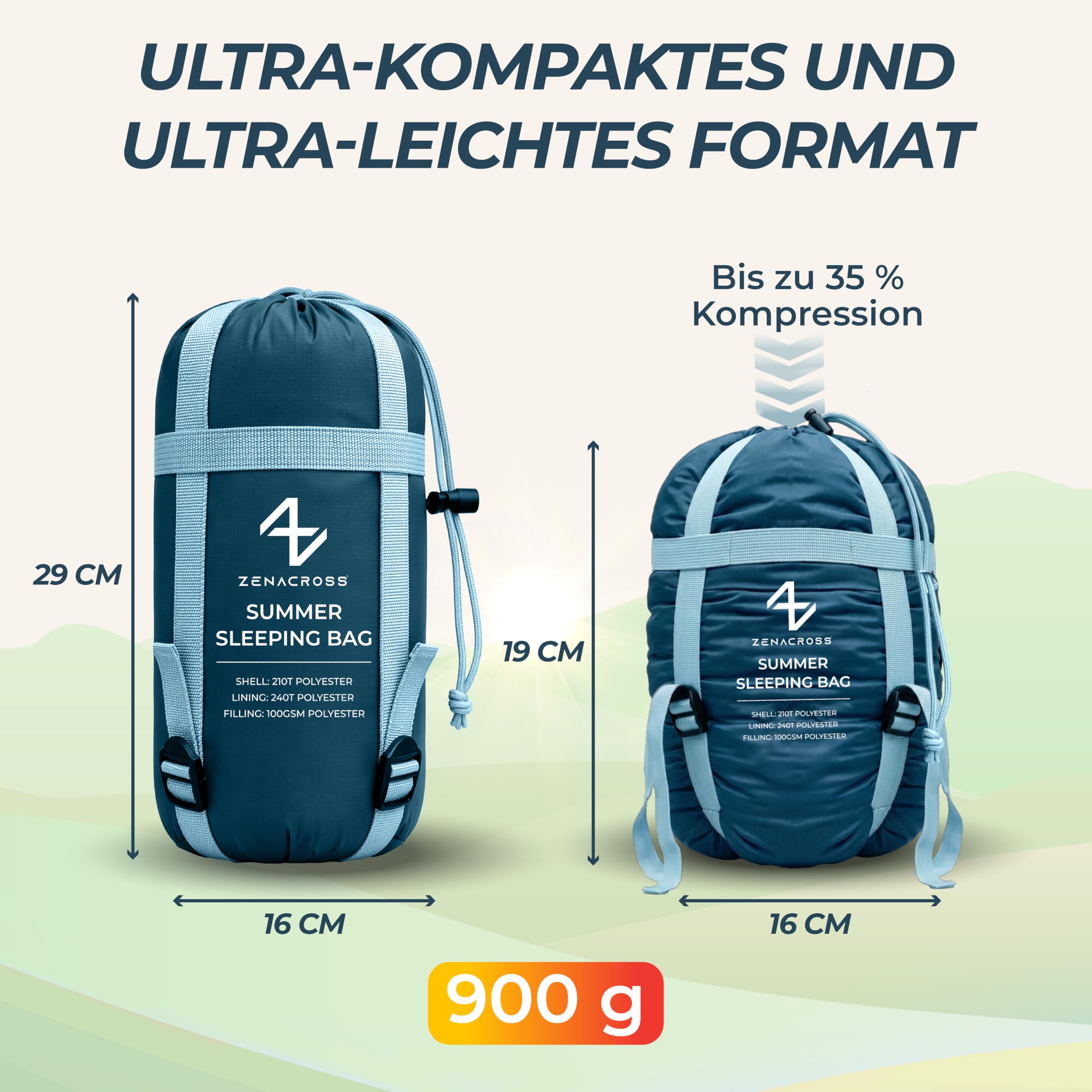 Schlafsack Erwachsene - Sommerschlafsack Kleines Packmaß & Ultraleicht - Mumienschlafsack für Camping, Outdoor & Festivals