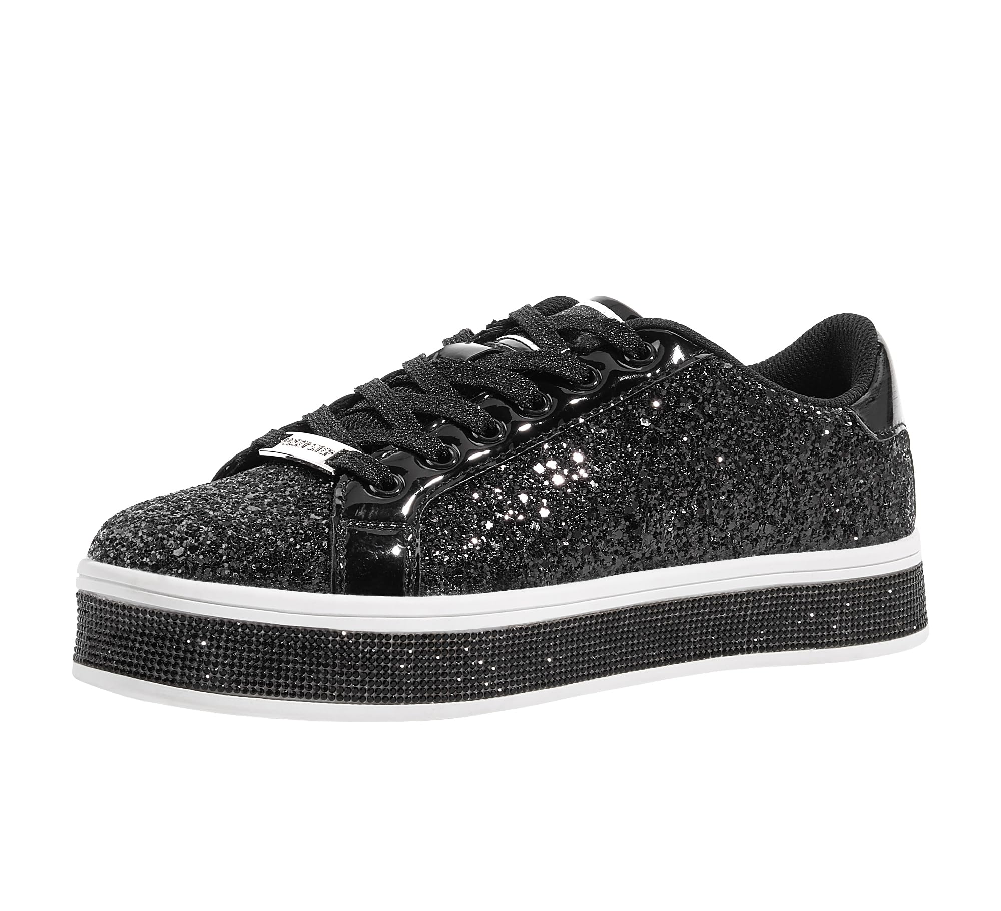 LUCKY STEP Women's Platform Glitter Sneakers | Sparkly Bling Shiny Dressy Bedazzled Wedding Bridal Fashion Walking Shoes