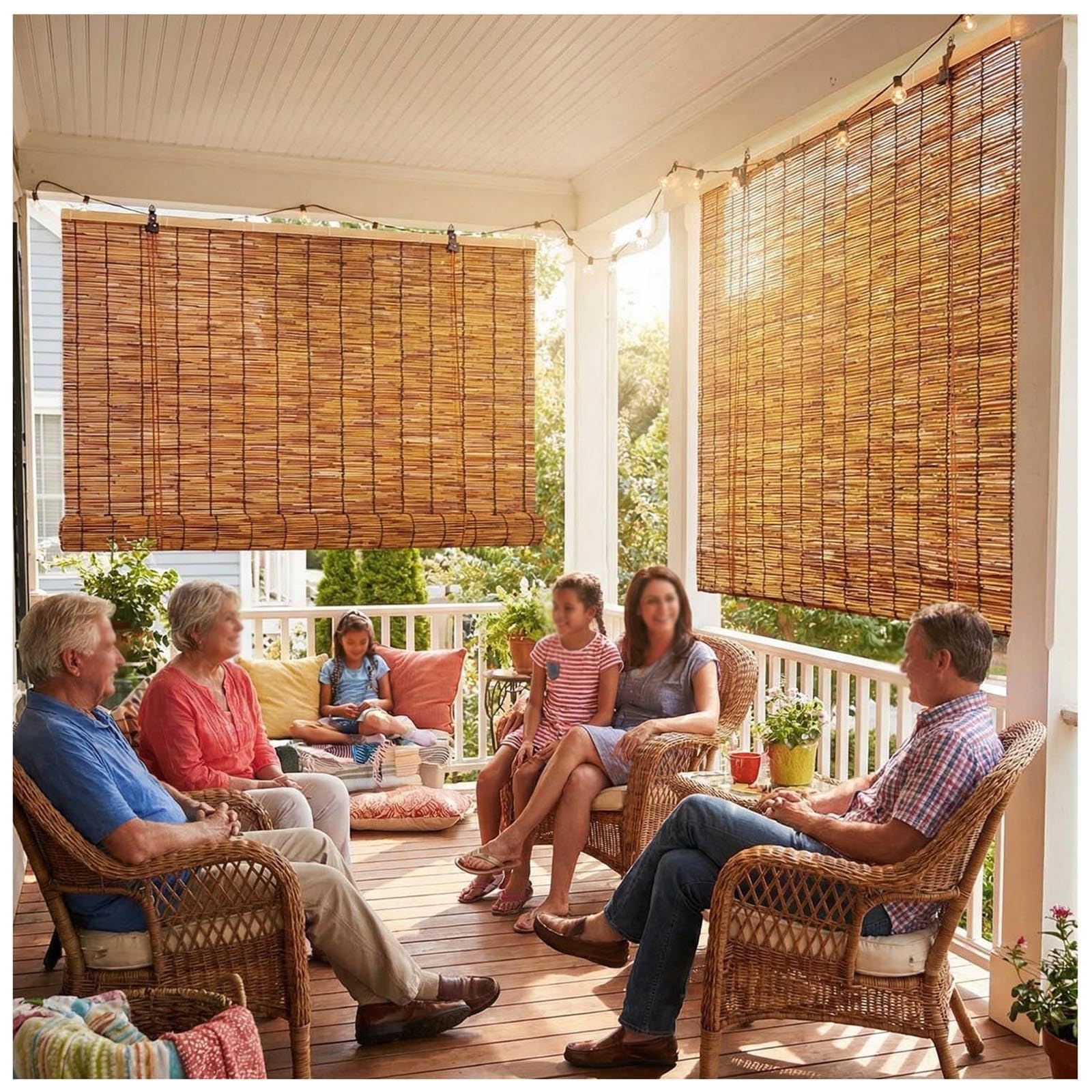 CMJYMX Outdoor Roll Up Shades - Bamboo Light Filtering Roller Shades, UV Protection, Waterproof Blackout Bamboo Roller Blinds For Porch, Patio, Yard, Windows(110x180CM/43x71IN(WxH))