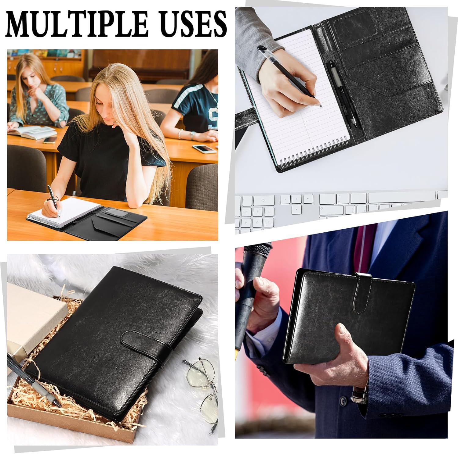 6 x 9 Inch Steno Pad Holder PU Leather Black Steno Pad Cover Business Padfolio Organizer Compatible with 6 x 9 Steno Notebook Portfolio Pocket Organizer With Pen Loop for Business