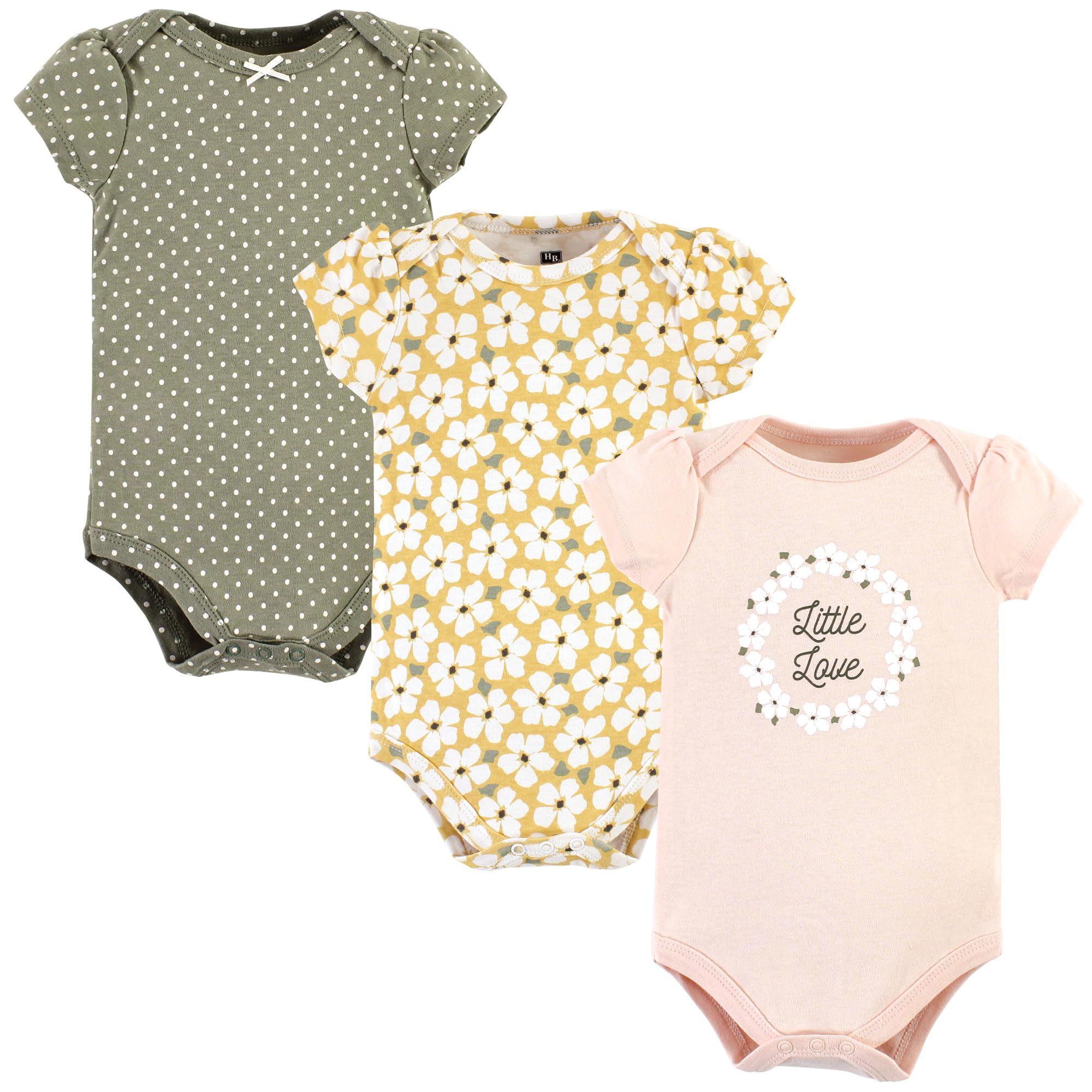 Hudson Baby Unisex Baby Cotton Bodysuits, Sage Floral Wreath, 12-18 Months