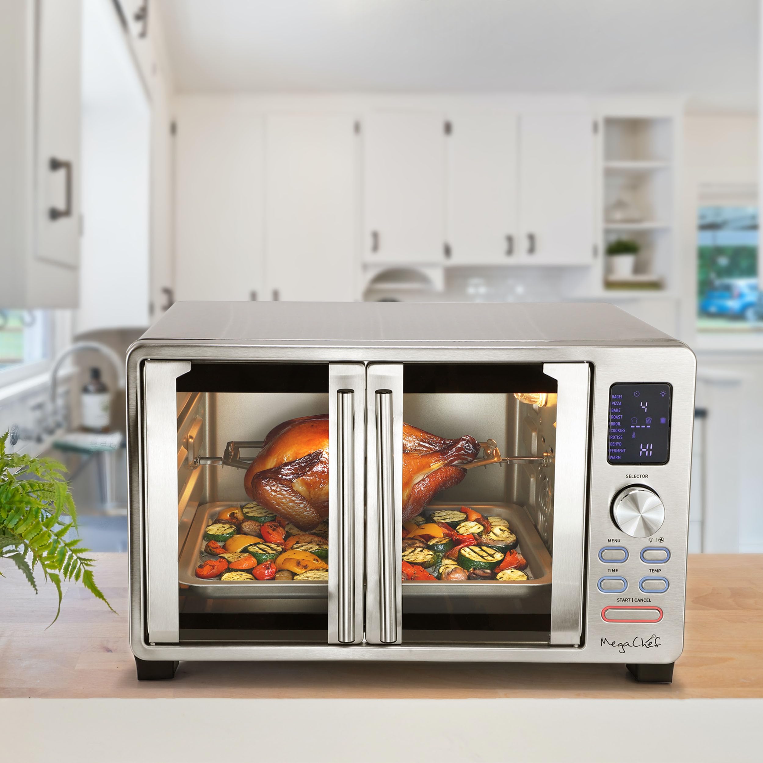 MegaChef Four électrique numérique de 25 litres avec kit de grillage et grille-pain, bagel, pizza, pâtisserie, barbecue, barbecue, biscuits, grillades, déshydratation, fermentation, fonctions chaudes