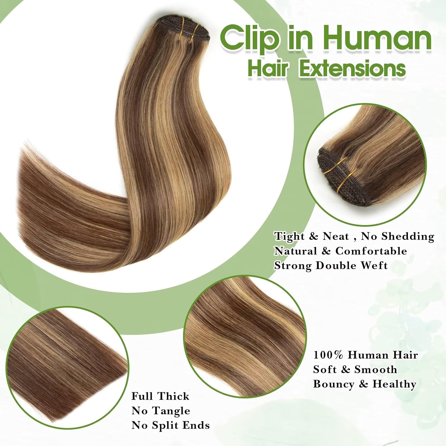 Balayage Chocolate Brown and Honey Blonde Clip in Hair Extensions Real Human Hair 20inch Seamless Clip in Extensions 100% Human Hair Highlight Invisible Clip ins Extension for Women 8pcs Double Weft