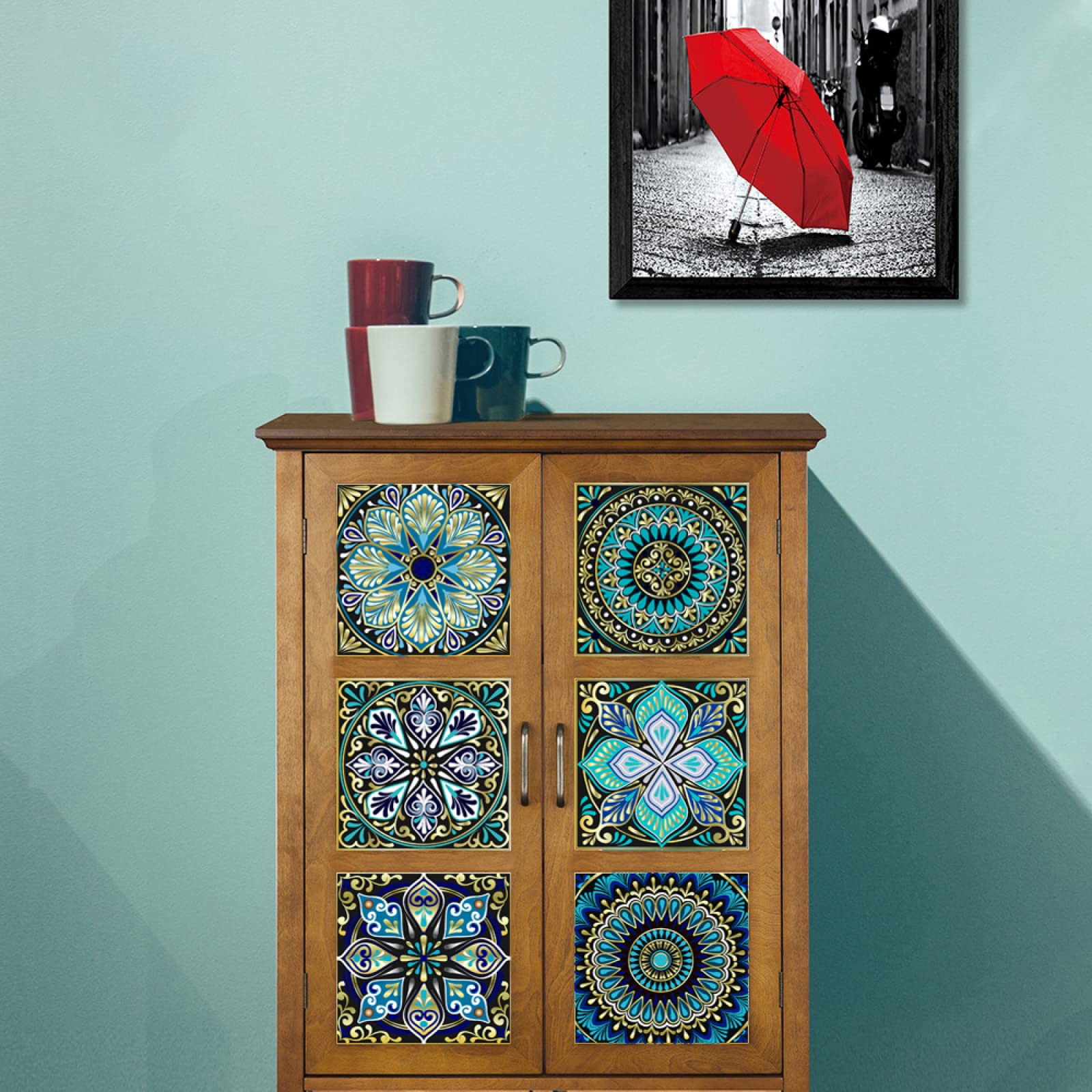 Naklejki imitujące płytki mozaikowe, Peel And Stick PVC Tile Stickers Kitchen Bathroom Green Pattern 10-20cm 10-30PCS(15cm x 15cm*30PCS)