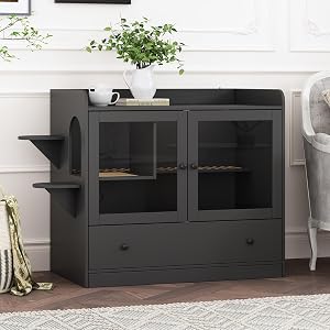 Extra Large Cat Litter Box Enclosure Furniture Hidden, Cat Condo Cabinet Pet House with Stairs for 2, Nightstand Side Table witha Large Drawer for Living Room, Black