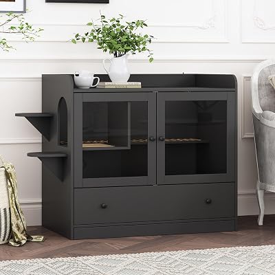 Extra Large Cat Litter Box Enclosure Furniture Hidden, Cat Condo Cabinet Pet House with Stairs for 2, Nightstand Side Table witha Large Drawer for Living Room, Black