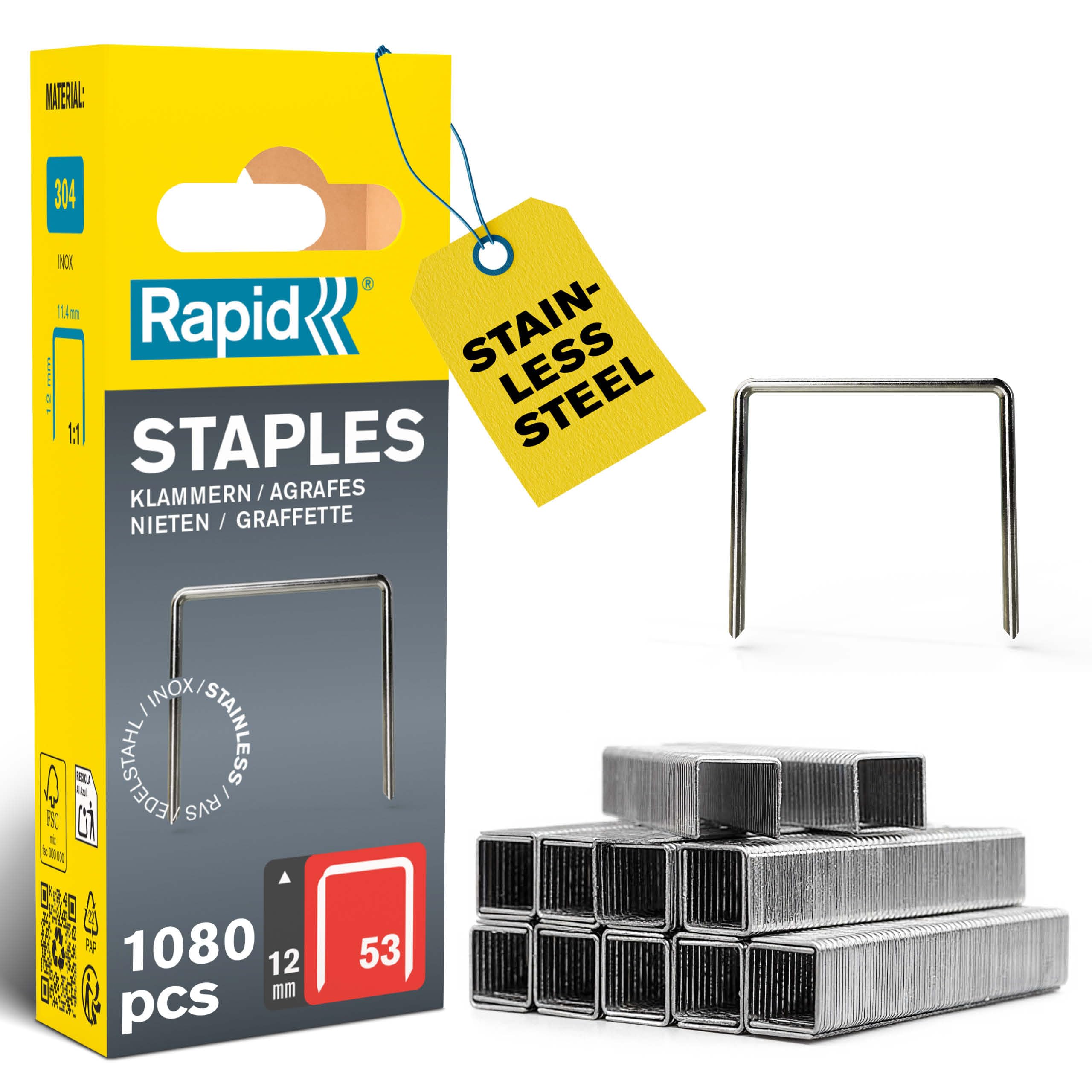 Rapid Grey High Performance Staples, Stainless Steel, No.53, Leg Length 8 Mm, 40109510 - 1080 Pieces,