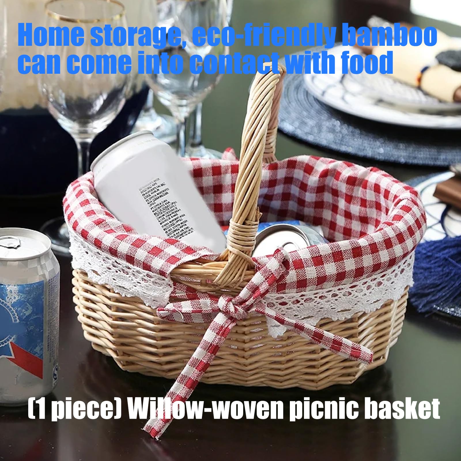 NUEAYMS Cestino portaoggetti Portatile in Vimini con Manico Pratica Borsa da Picnic all ' Aperto per la Spesa in Vimini per Confezioni Regalo per Escursioni in Campeggio all ' Aperto